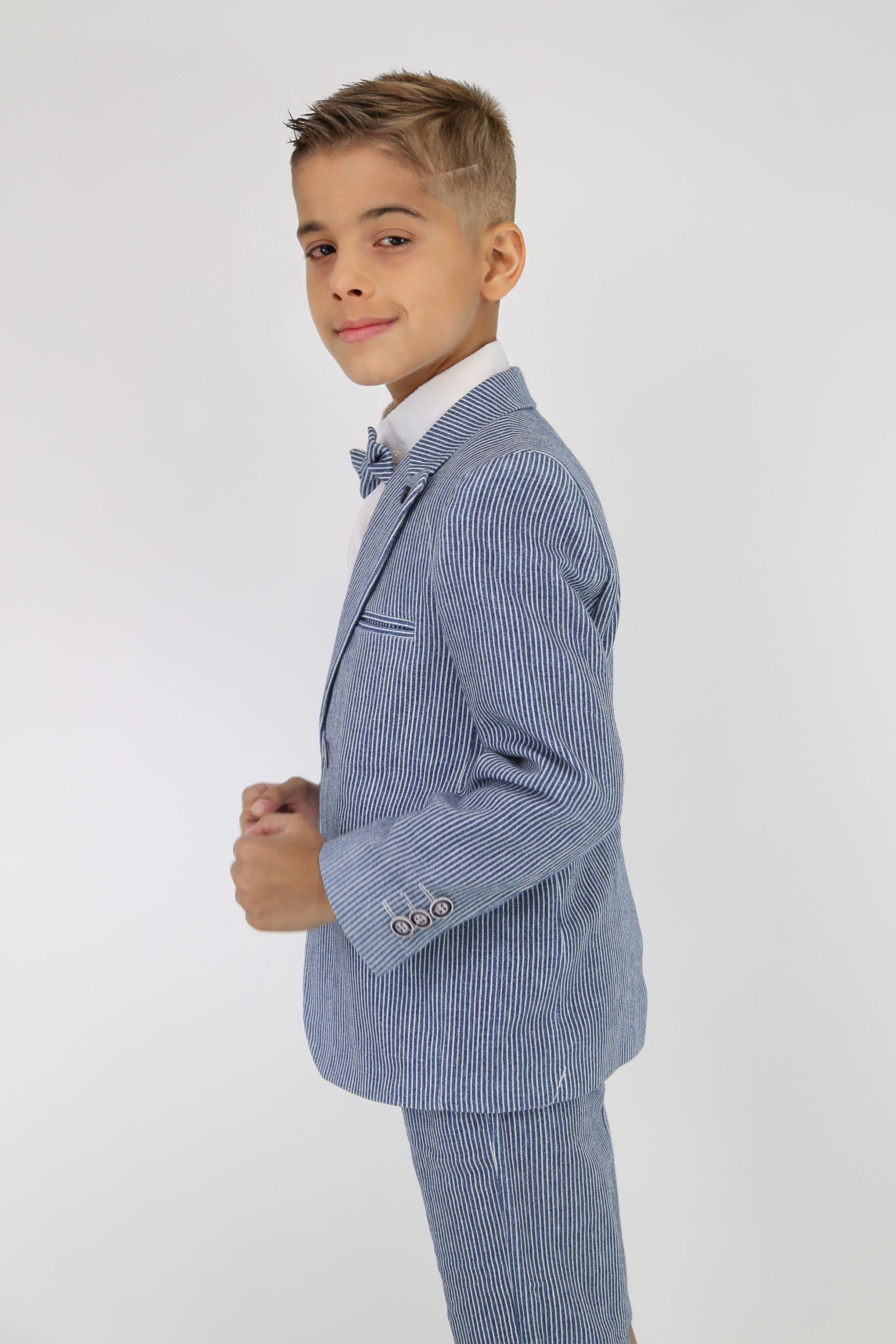 Boys Striped Cotton Seersucker Short Suit – ALEXANDER - Navy