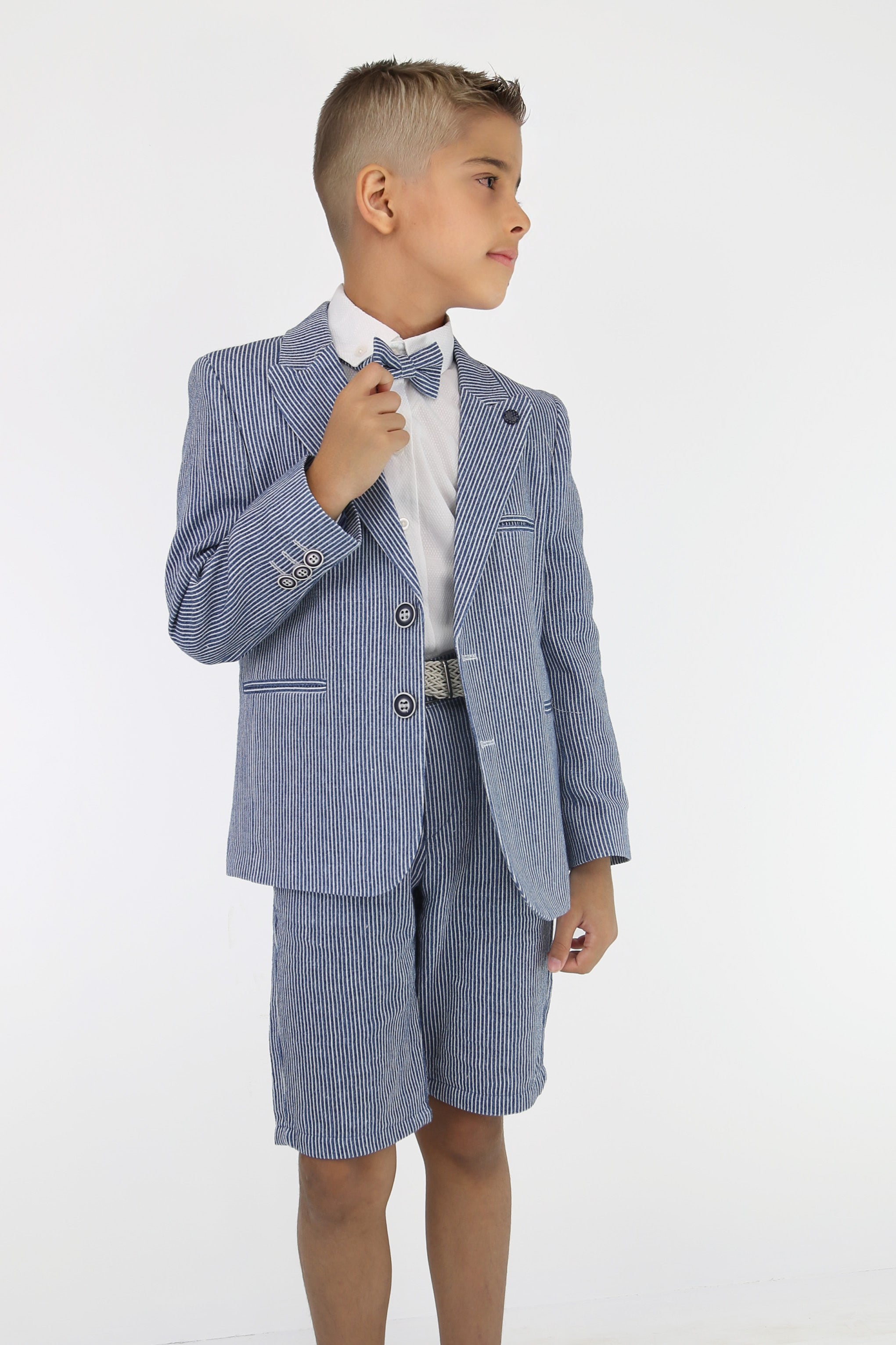 Boys Striped Cotton Seersucker Short Suit – ALEXANDER - Navy