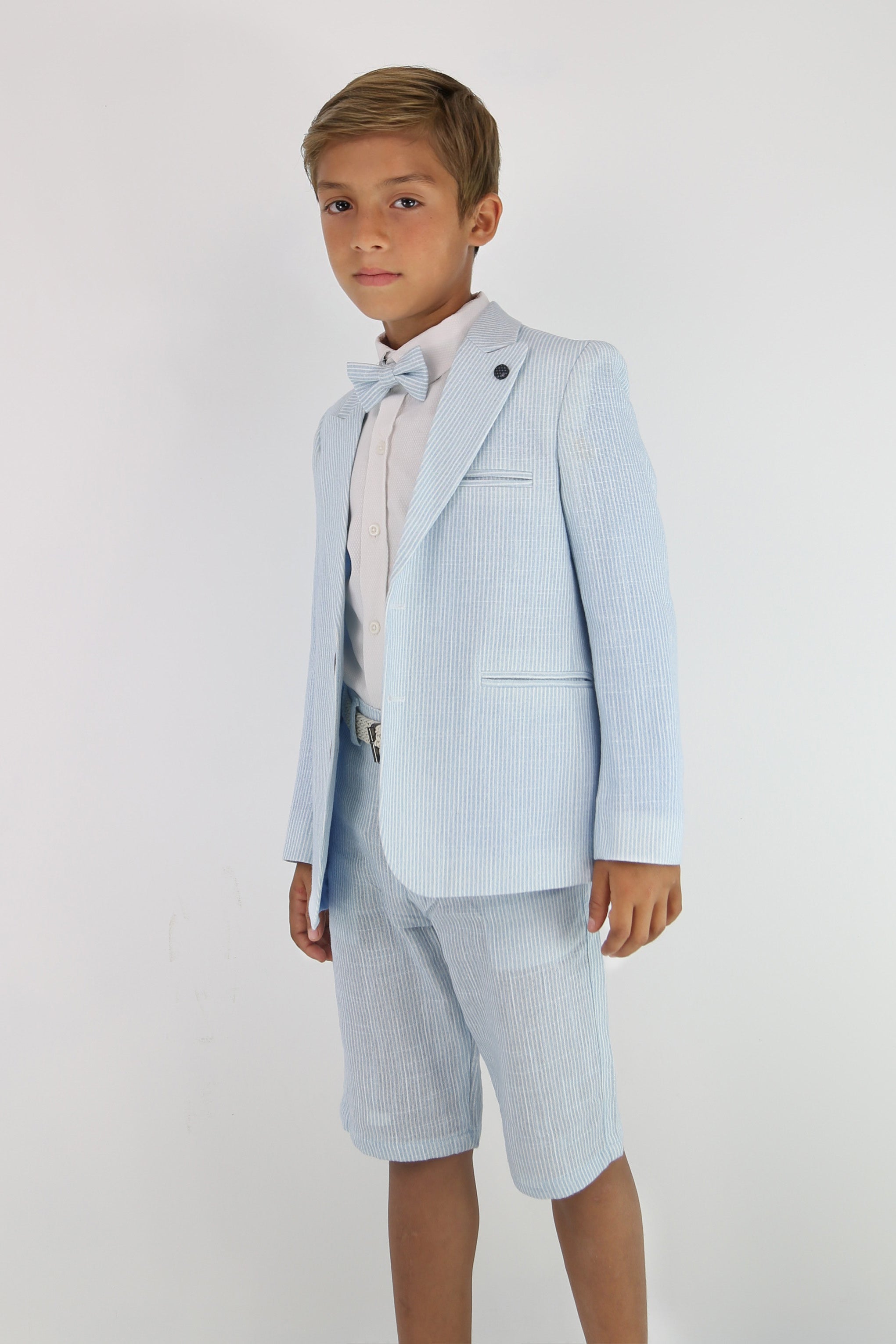 Boys Striped Cotton Seersucker Short Suit – ALEXANDER - Sky Blue