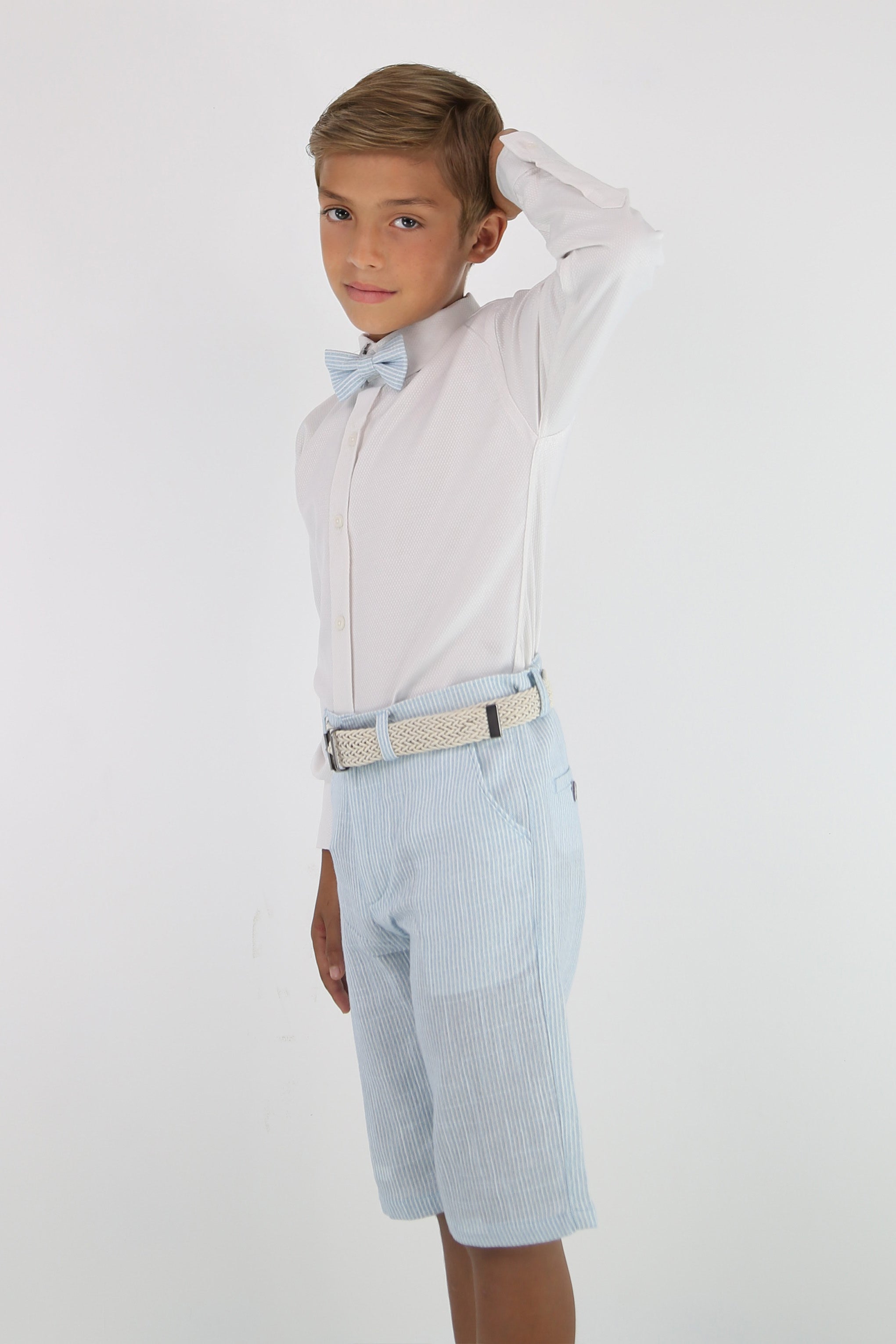 Boys Striped Cotton Seersucker Short Suit – ALEXANDER - Sky Blue