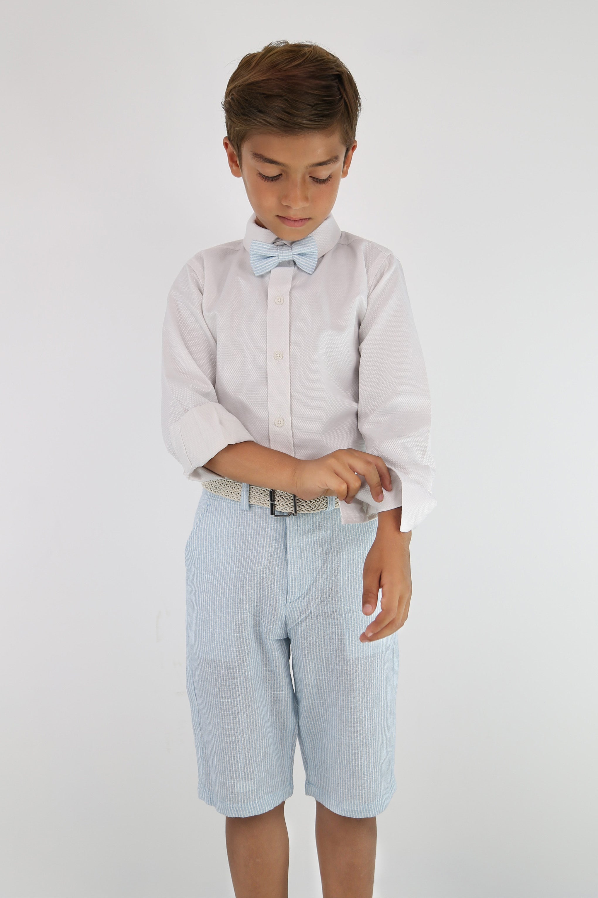 Boys Striped Cotton Seersucker Short Suit – ALEXANDER - Sky Blue