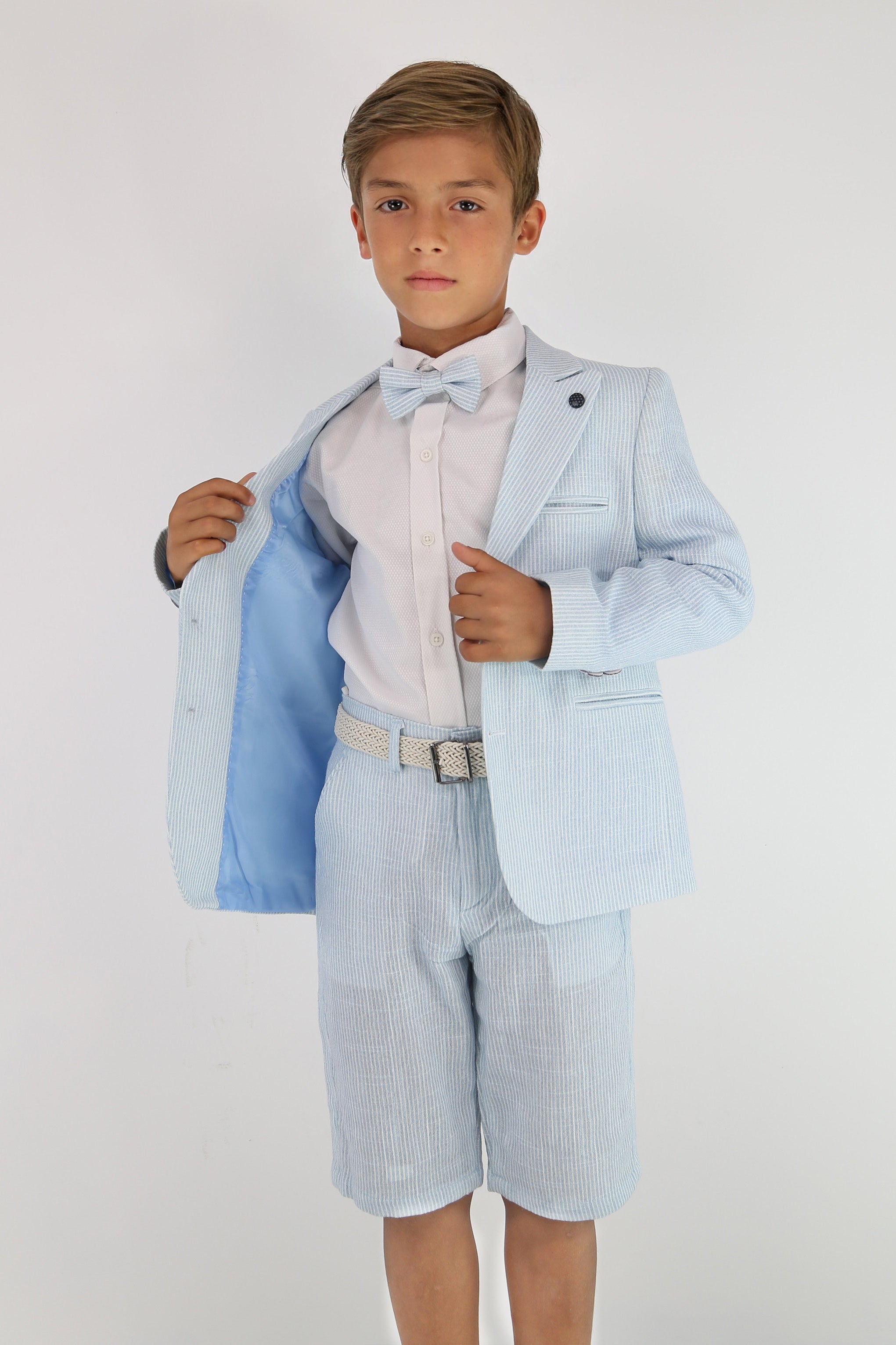 Boys Striped Cotton Seersucker Short Suit – ALEXANDER - Sky Blue