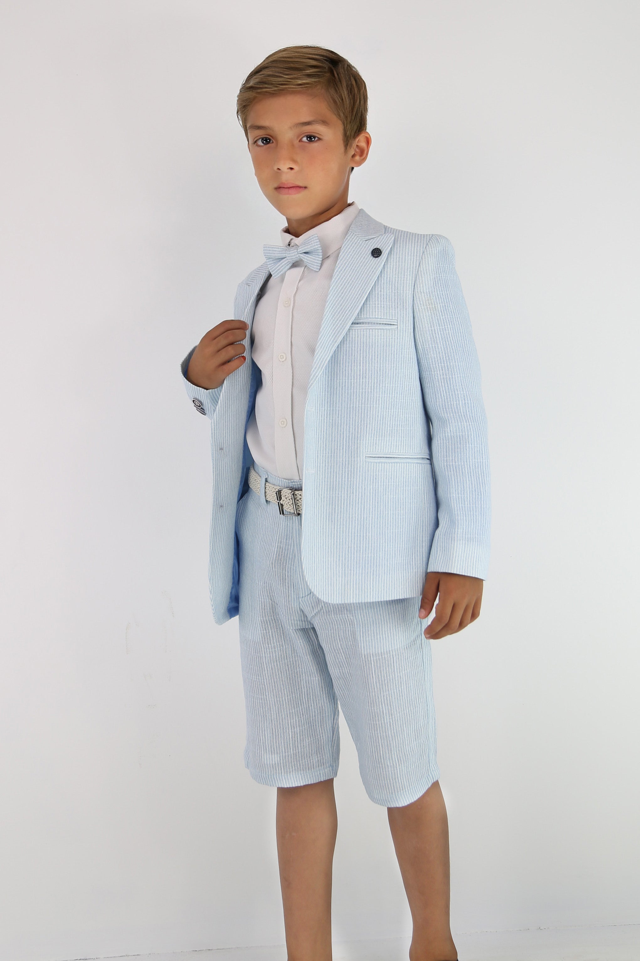 Boys Striped Cotton Seersucker Short Suit – ALEXANDER - Sky Blue