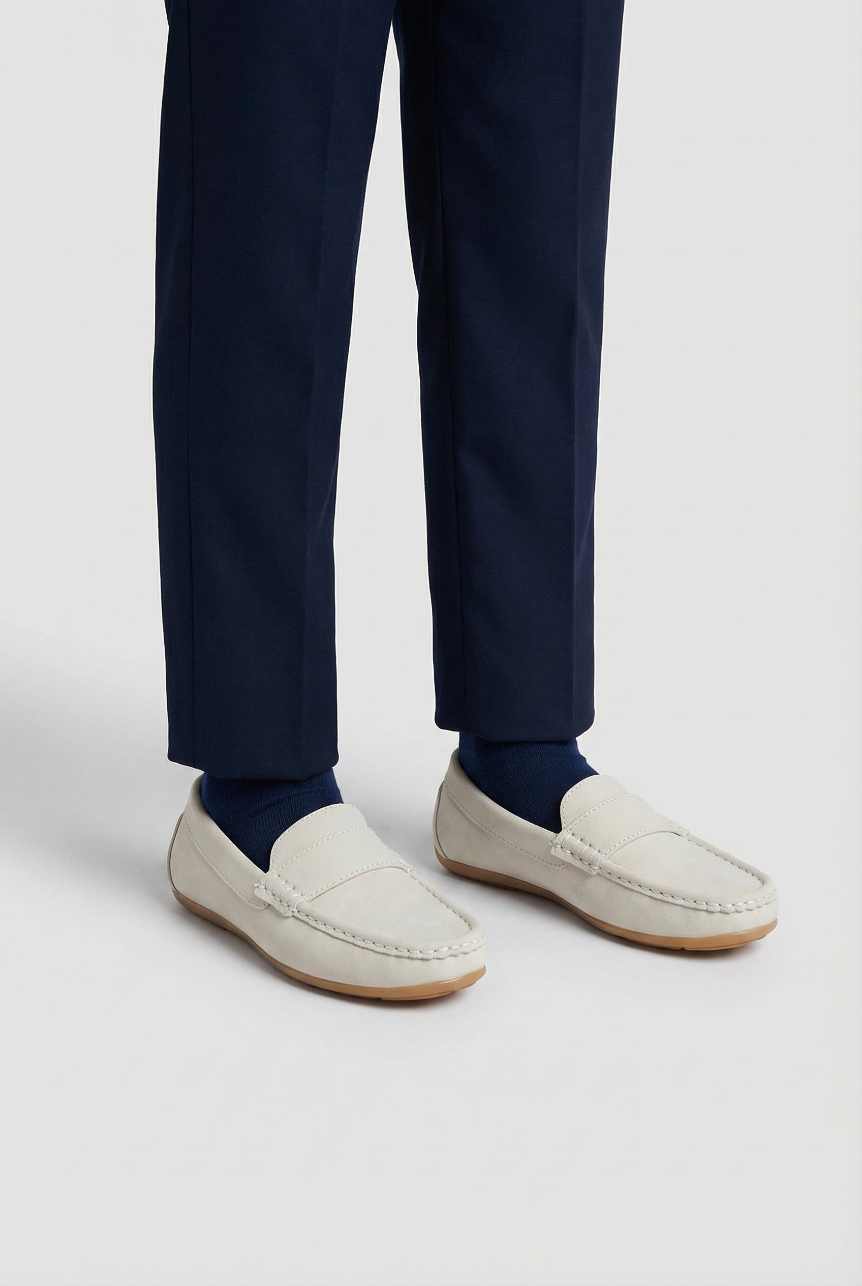 Boys Suede Slip On Penny Loafer - DUNCAN - Cream Model Picture