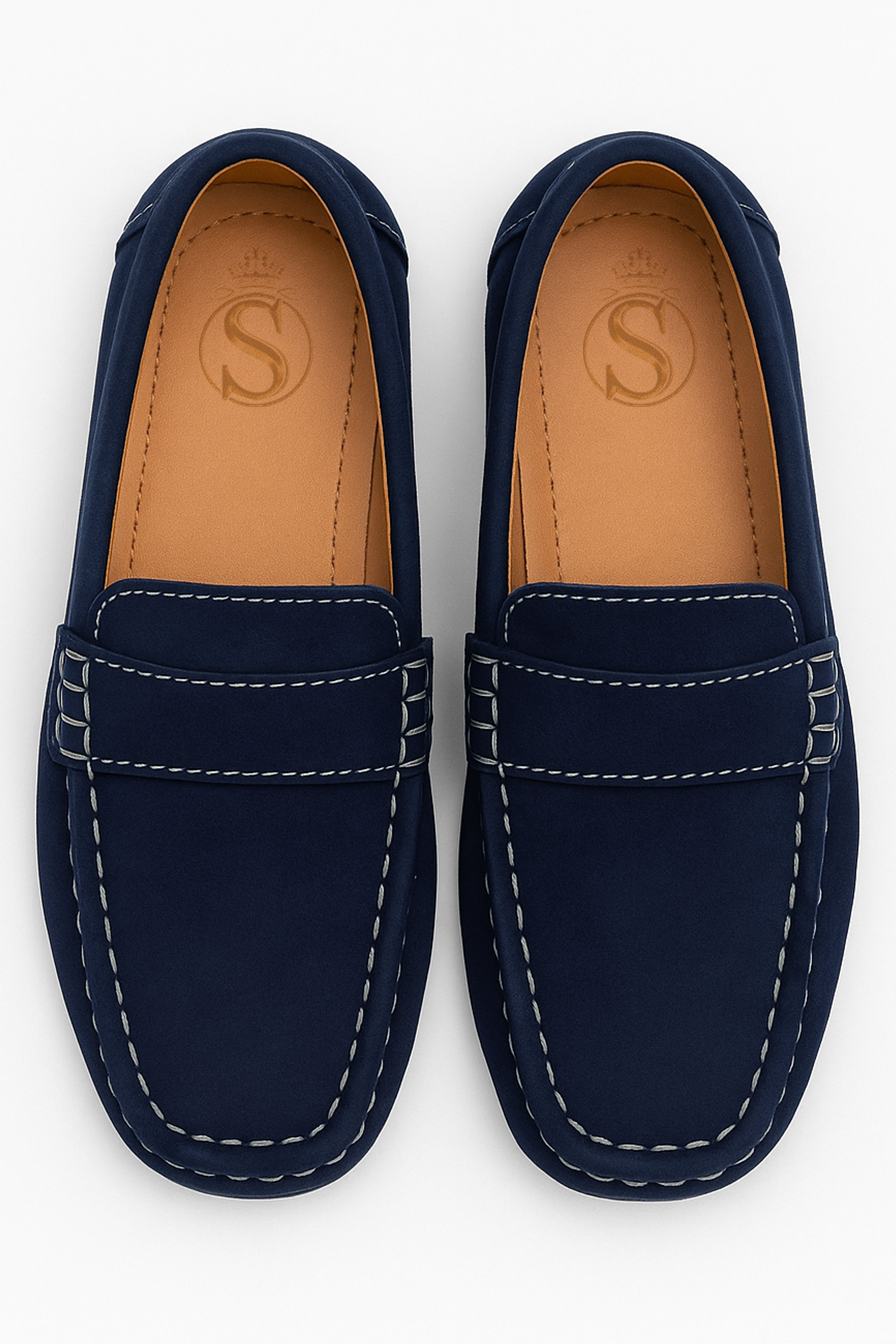 Boys Suede Slip On Penny Loafer - DUNCAN - Navy Blue Front Picture