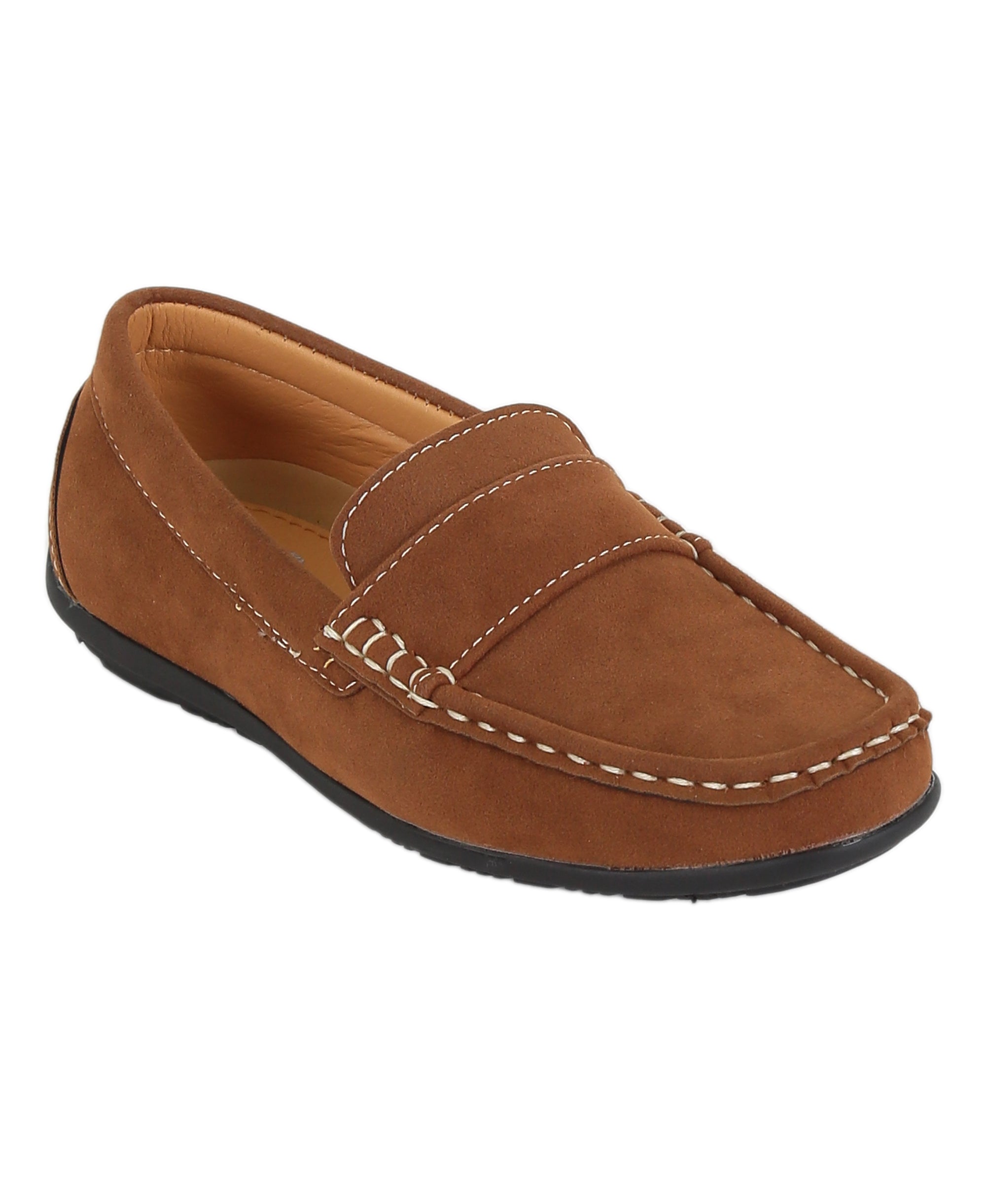 Boys Suede Slip On Penny Loafer - DUNCAN - Tan Brown Side Picture
