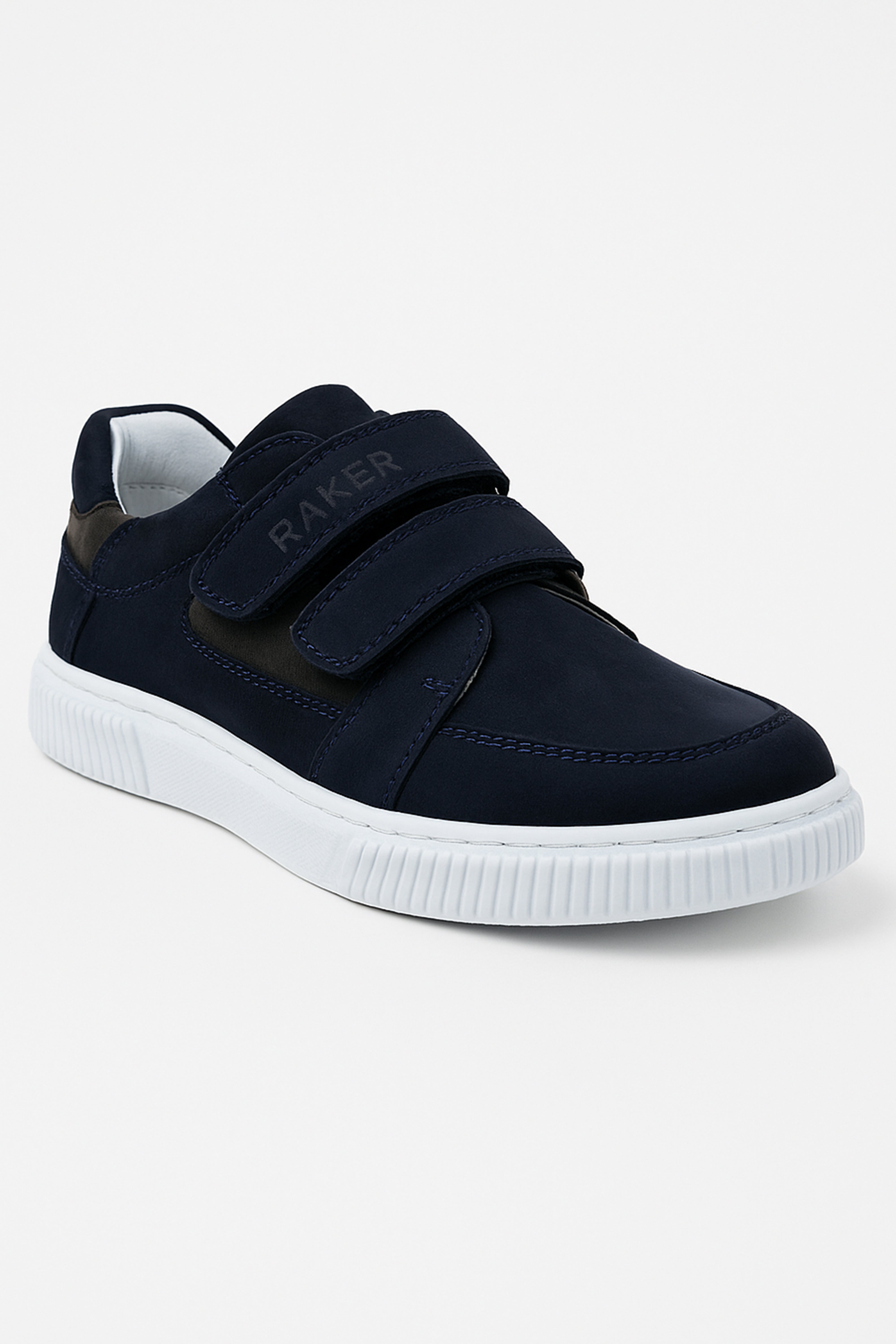 Boys Suede Velcro Sneakers - Navy Blue - Grey Side Picture