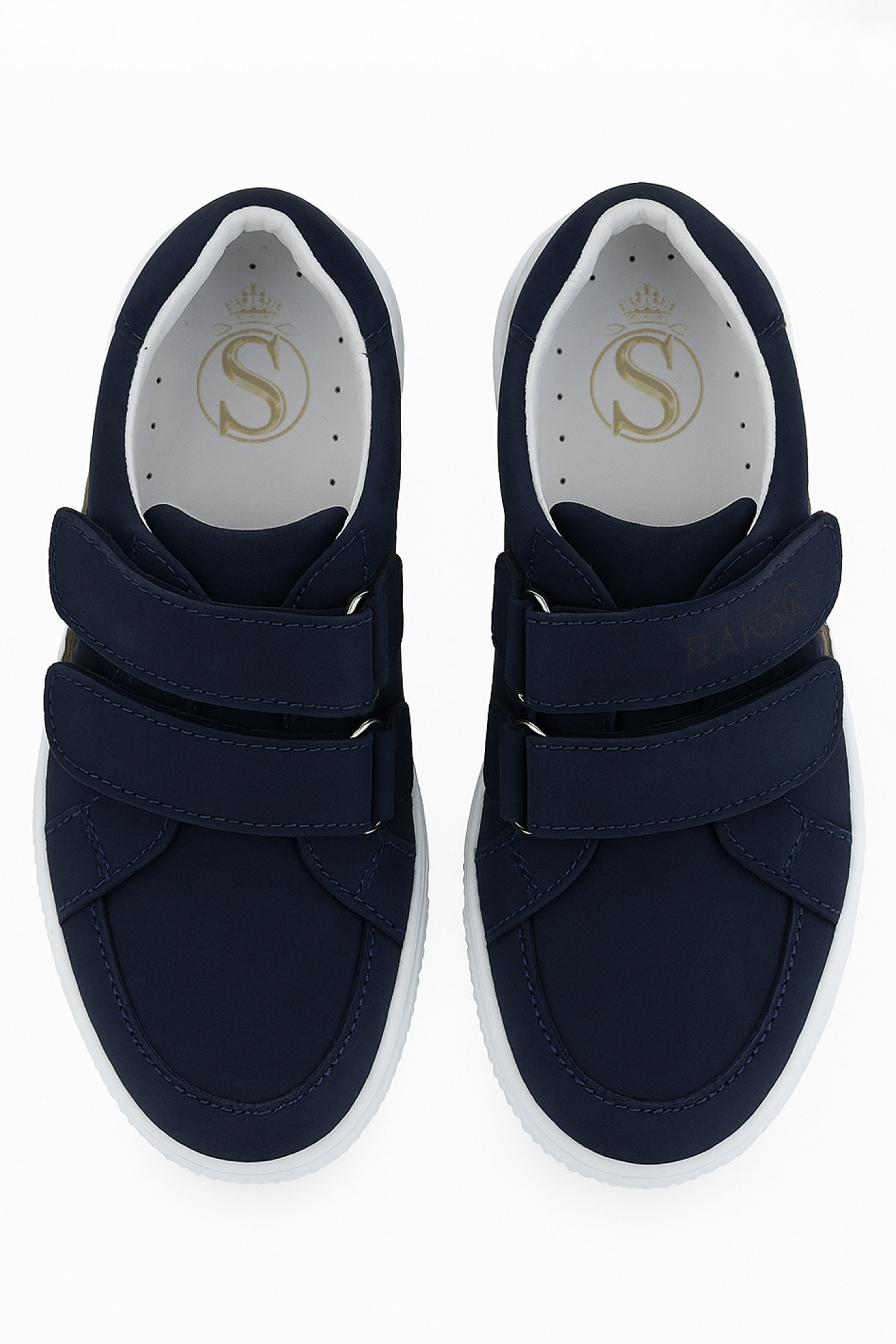 Boys Suede Velcro Sneakers - Navy Blue - Grey Front Picture