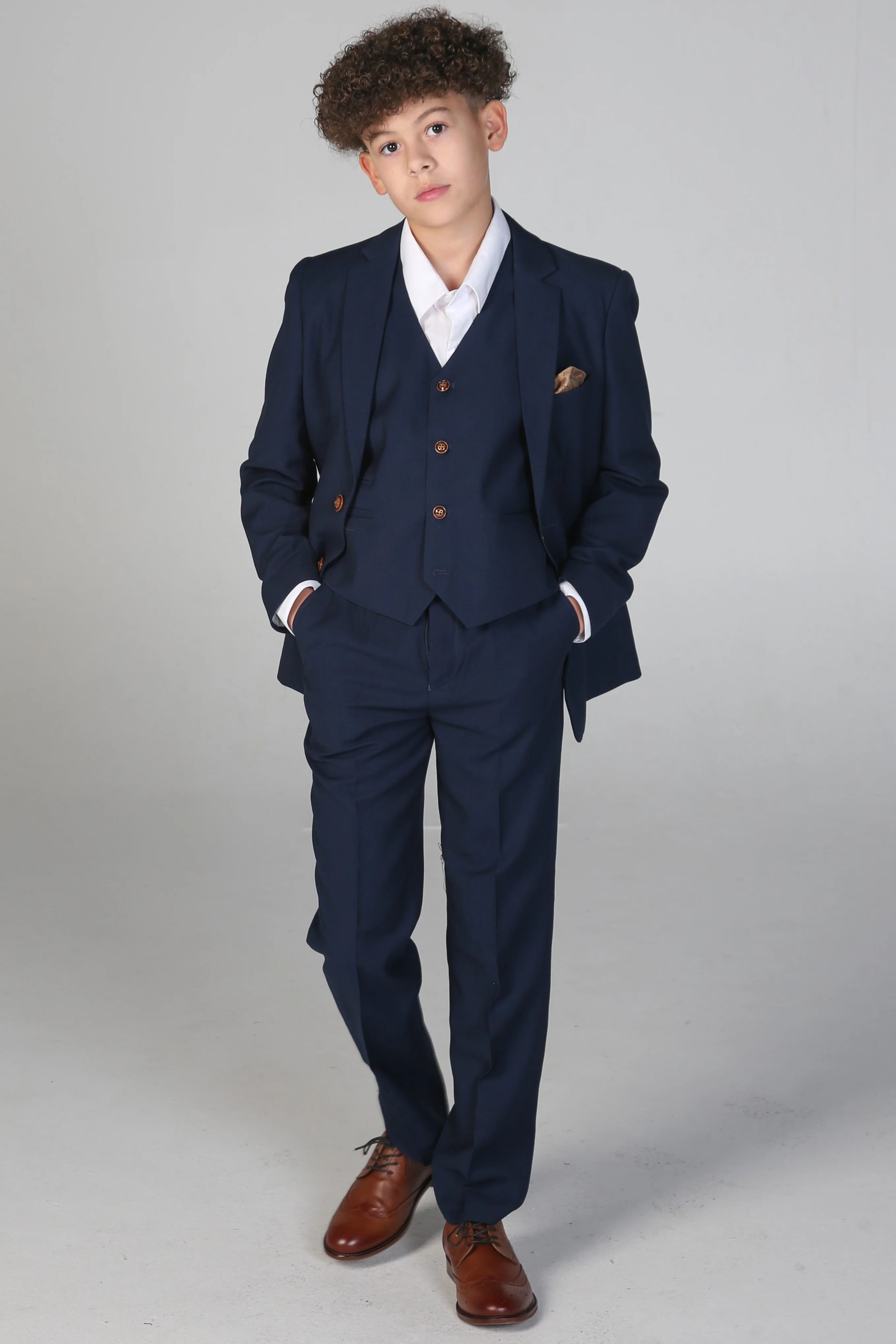 Boys Tailored Fit Blue Suit - MAYFAIR - Navy Model Front Picture