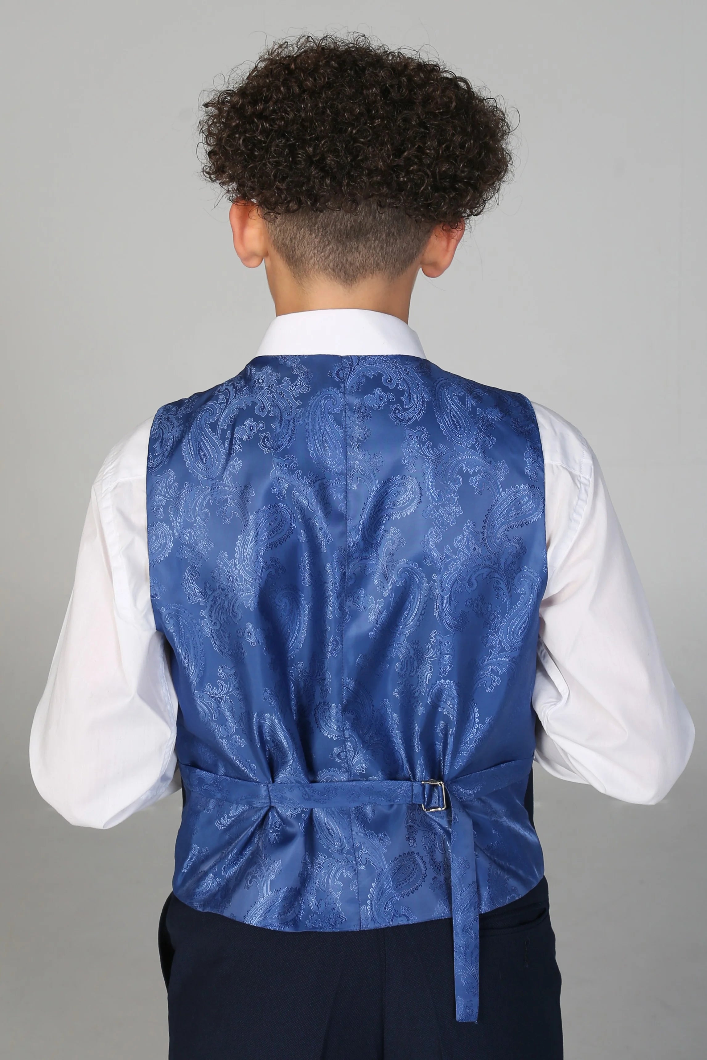 Boys Tailored Fit Blue Suit - MAYFAIR - Navy Waistcoat Back Picture