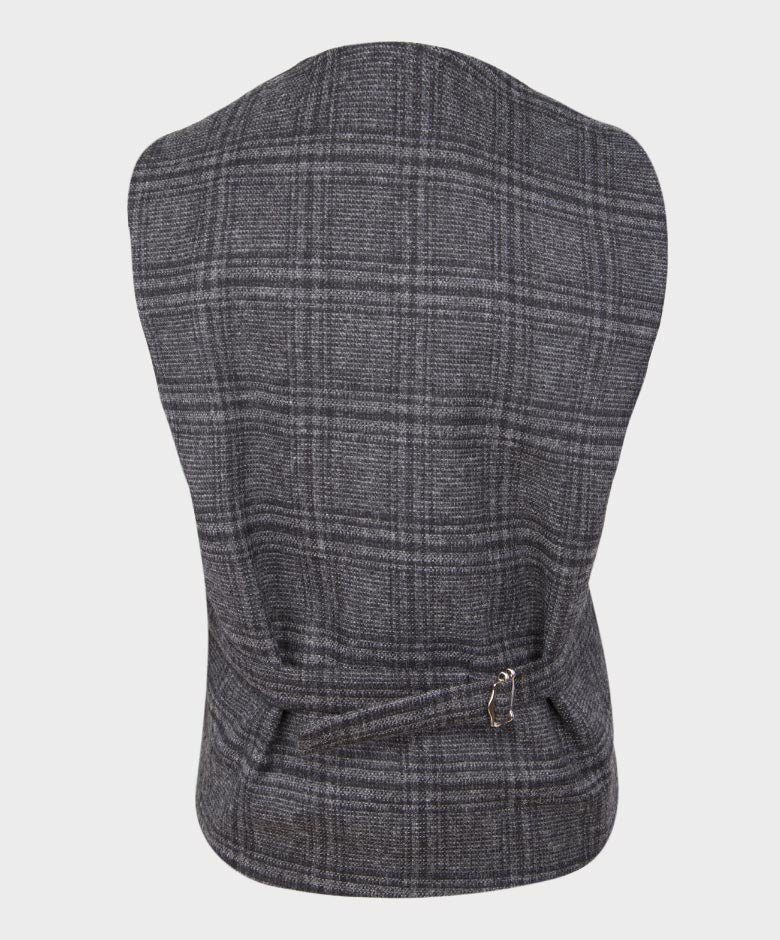 Boys Tailored Fit  Herringbone Tweed Check Waistcoat Set - Grey