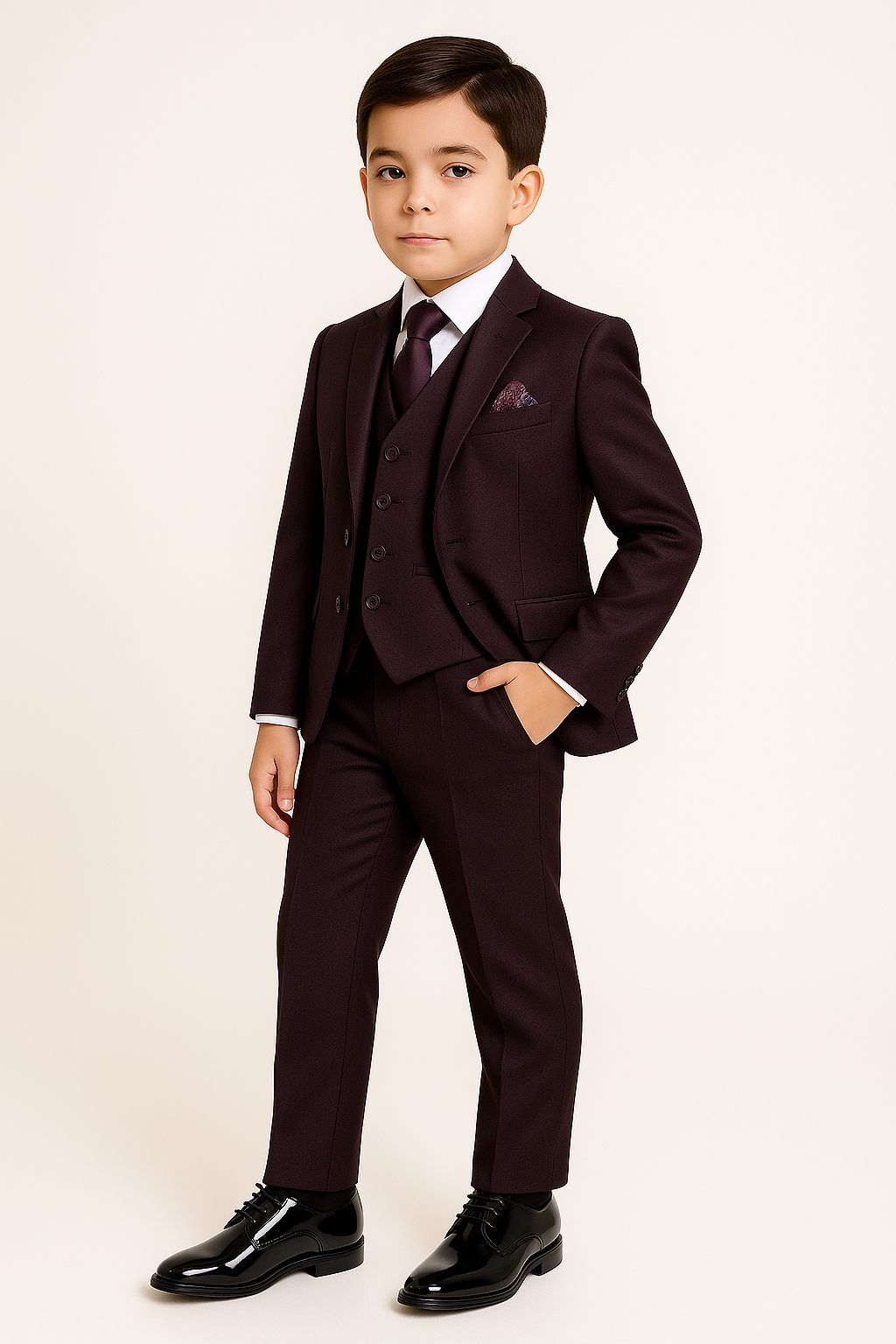 Boys Tailored Fit Sheen Effect Purple Suit Set - SAMUEL - Tonic Purple Model Picture