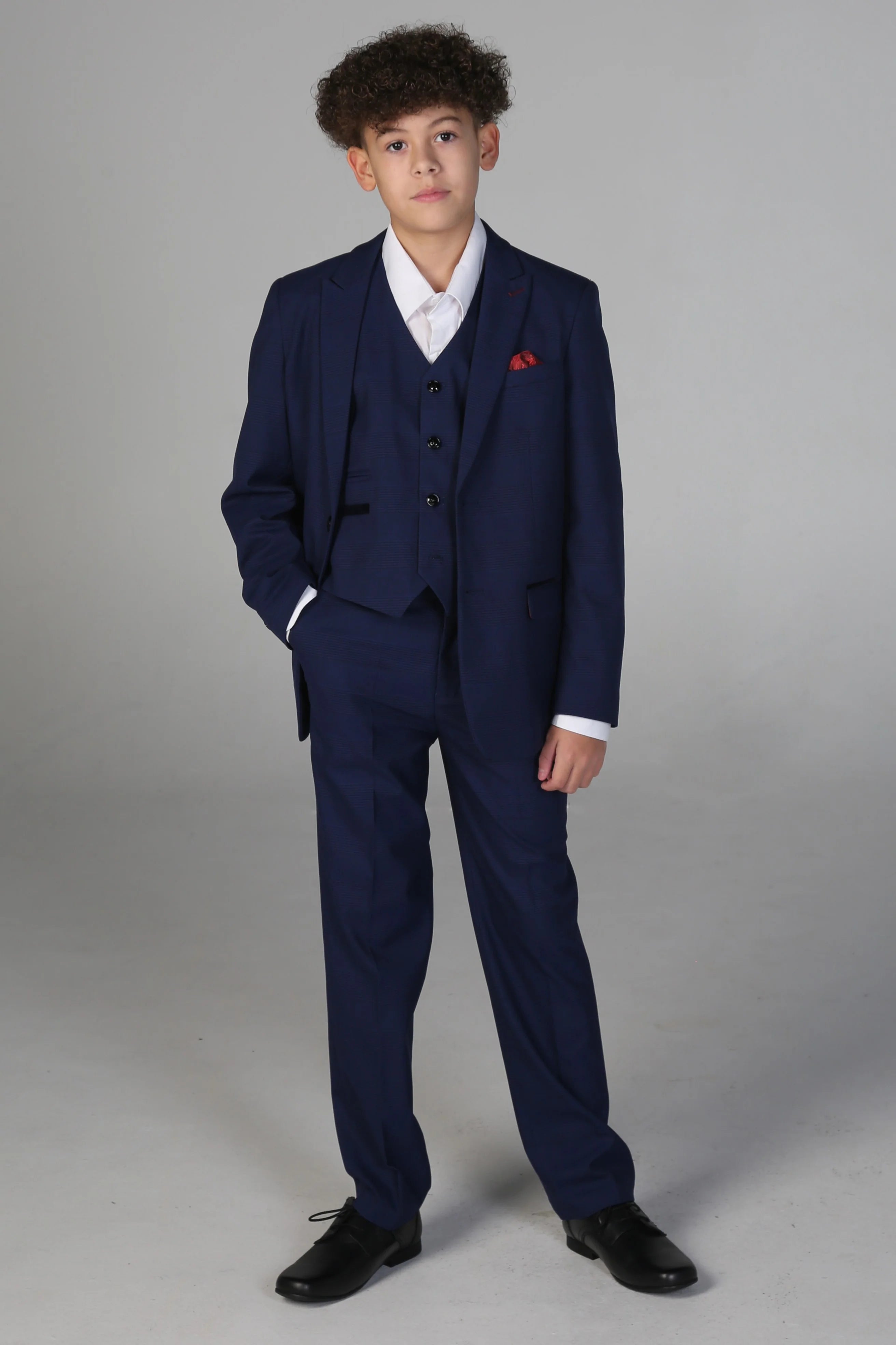 Boys Tailored Fit Tweed Check Suit - MARK - Blue