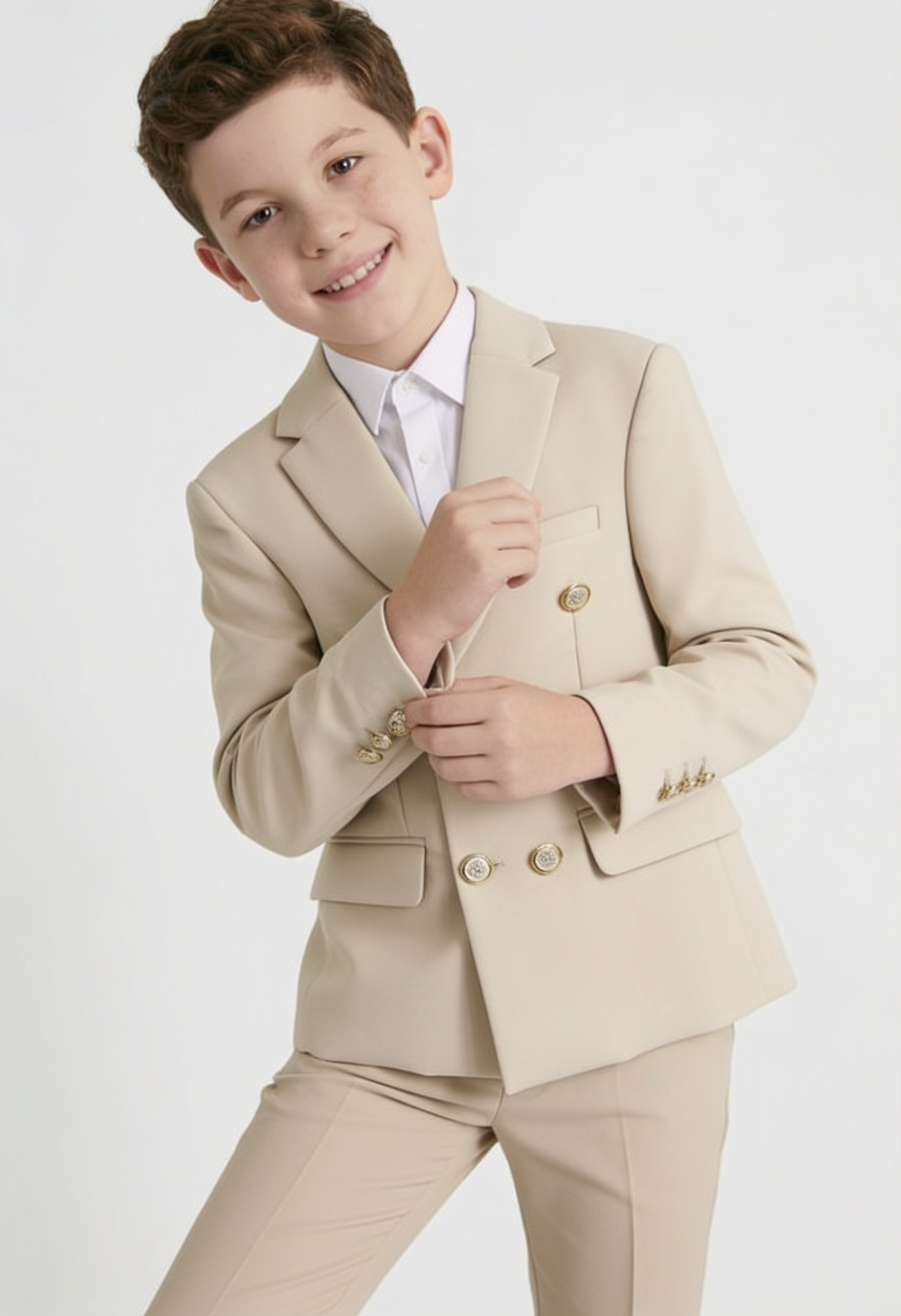 Boys Textured Double Breasted Blazer - Beige