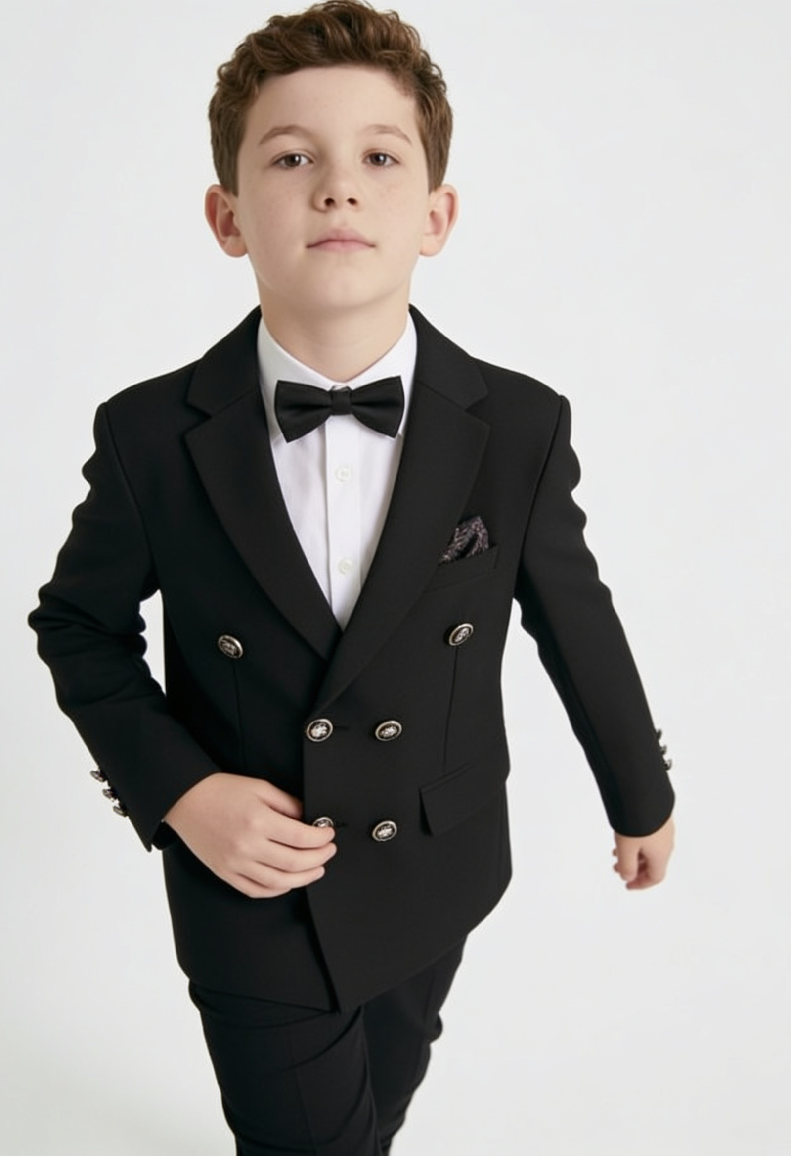 Boys Textured Double Breasted Blazer - Black