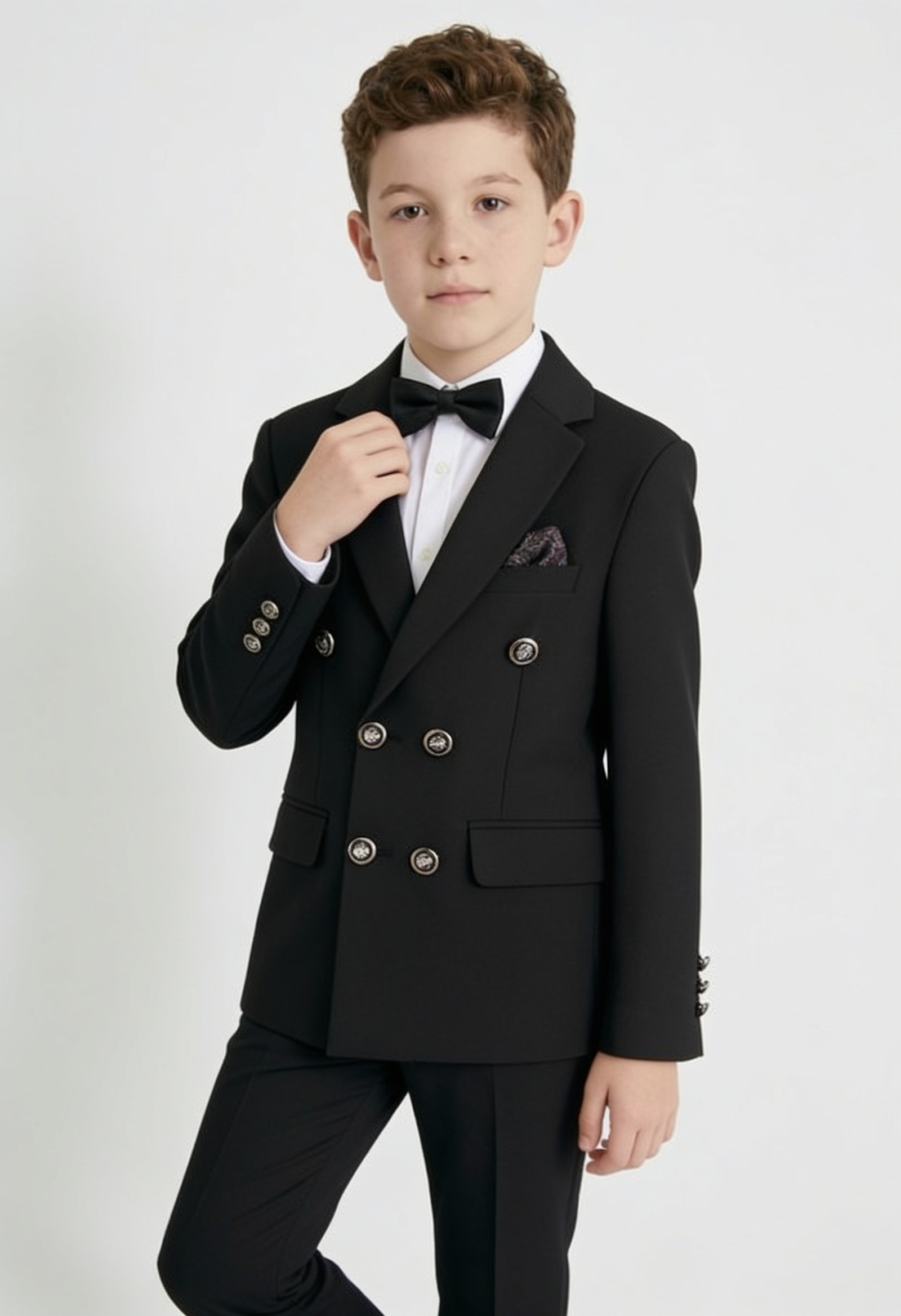 Boys Textured Double Breasted Blazer - Black