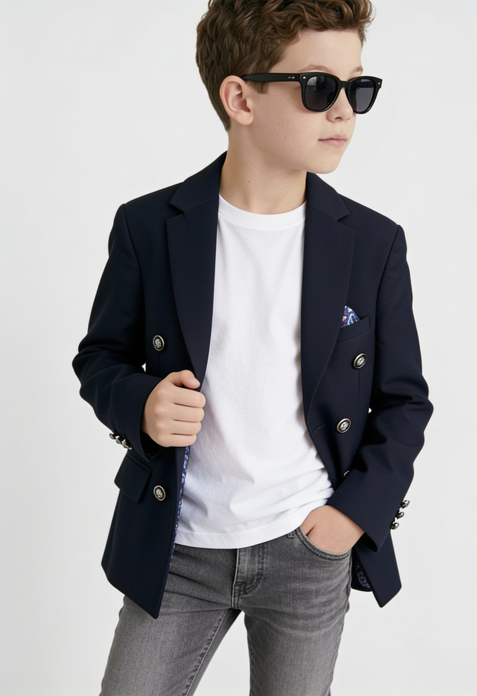 Boys Textured Double Breasted Blazer - Navy
