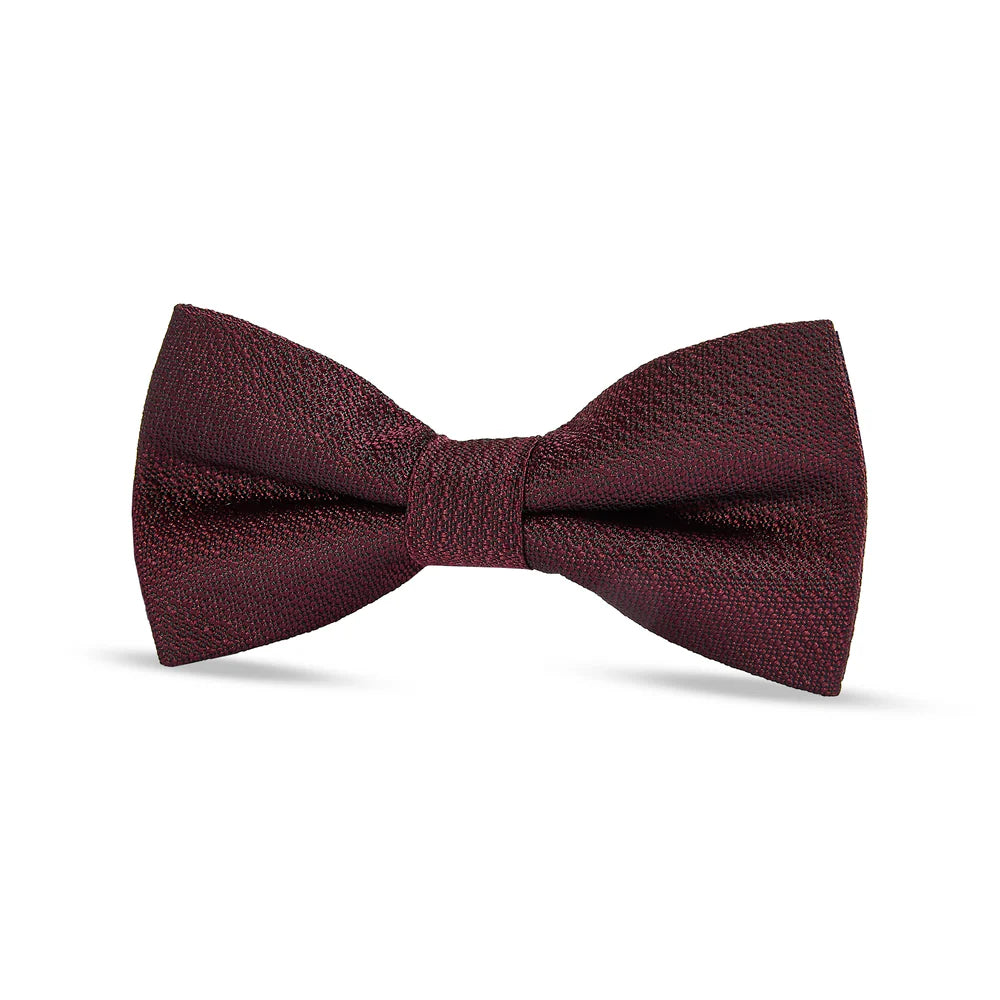 Boys Textured Jacquard Pre-Tied Bow Tie with Adjustable Clip Neck Strap - Burgundy