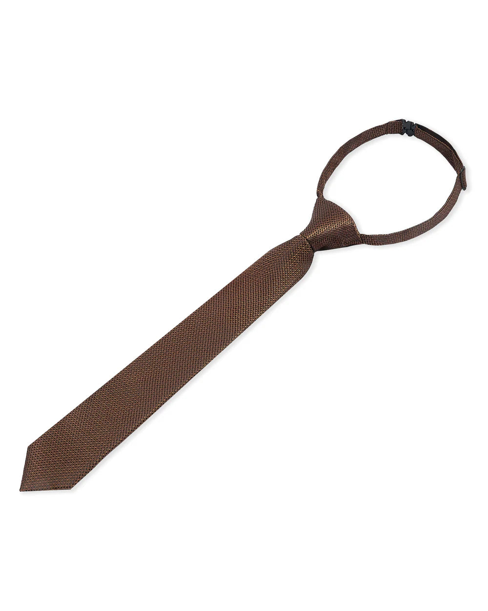 Boys Textured Jacquard Pre-Tied Tie with Adjustable Clip Neck Strap - Brown