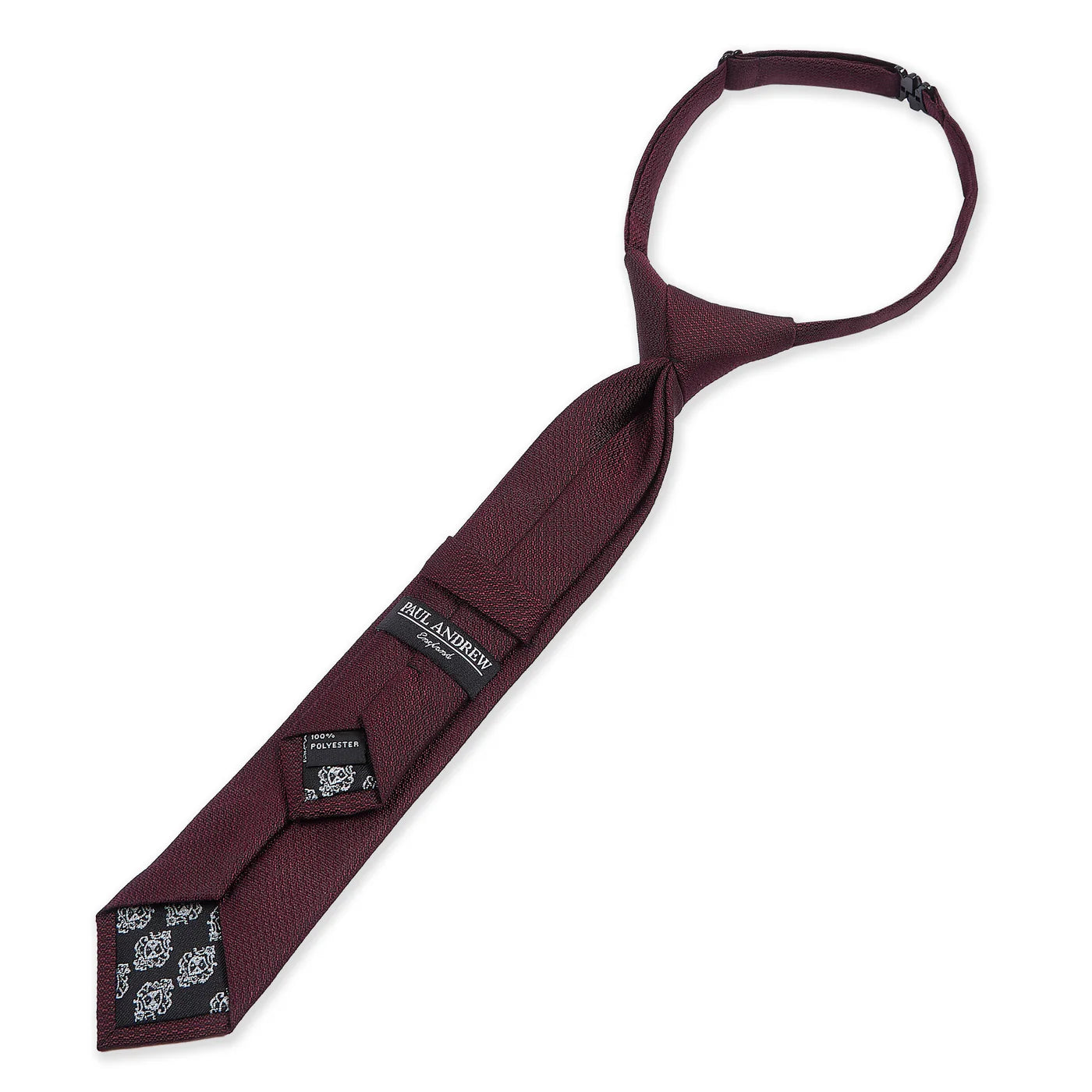 Boys Textured Jacquard Pre-Tied Tie with Adjustable Clip Neck Strap - Burgundy