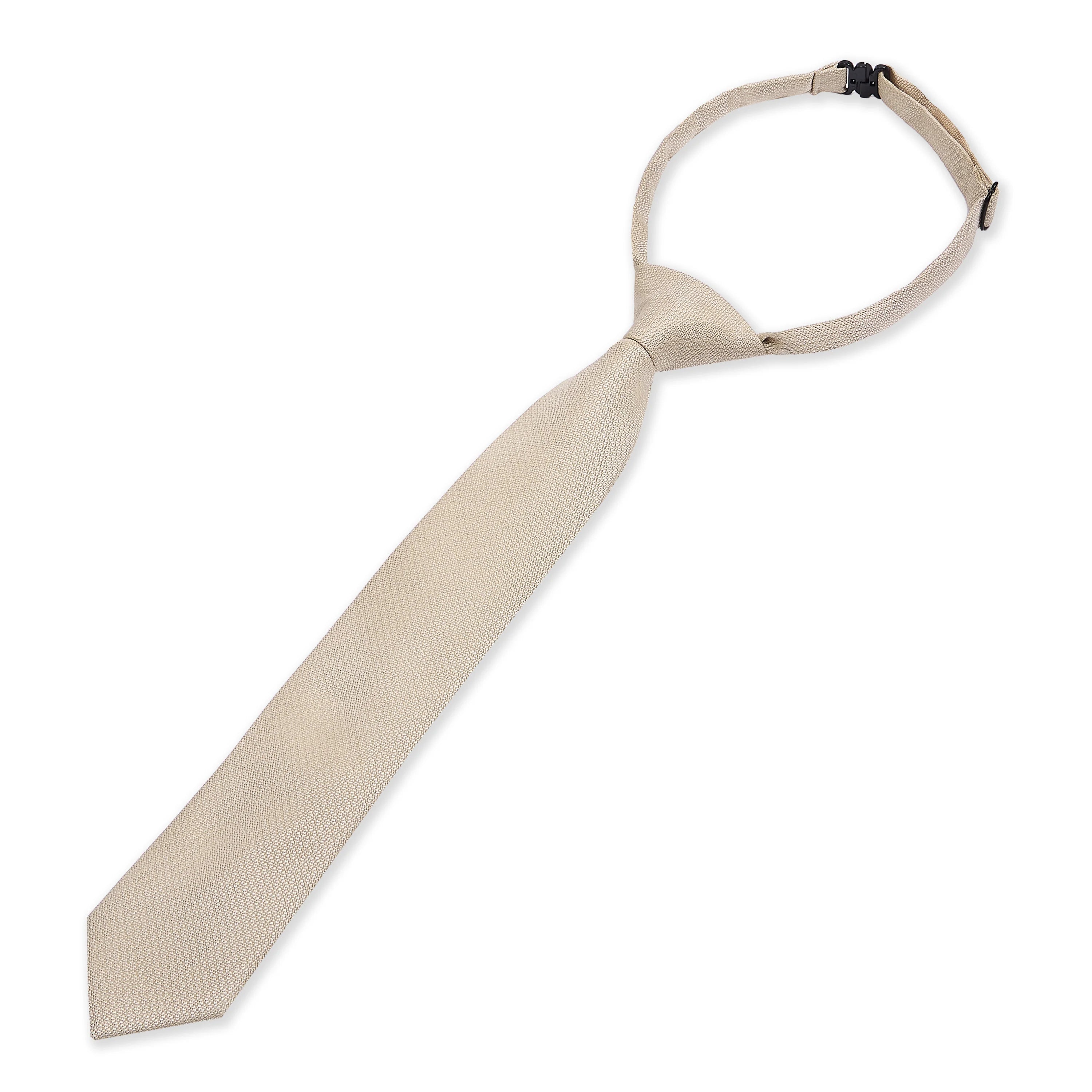 Boys Textured Jacquard Pre-Tied Tie with Adjustable Clip Neck Strap - Champagne