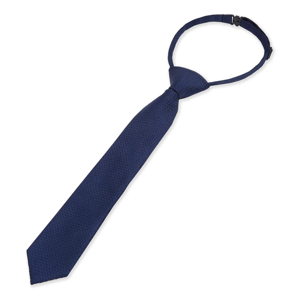 Boys Textured Jacquard Pre-Tied Tie with Adjustable Clip Neck Strap - Navy