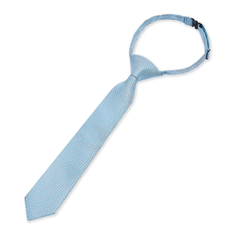 Boys Textured Jacquard Pre-Tied Tie with Adjustable Clip Neck Strap - Sky Blue