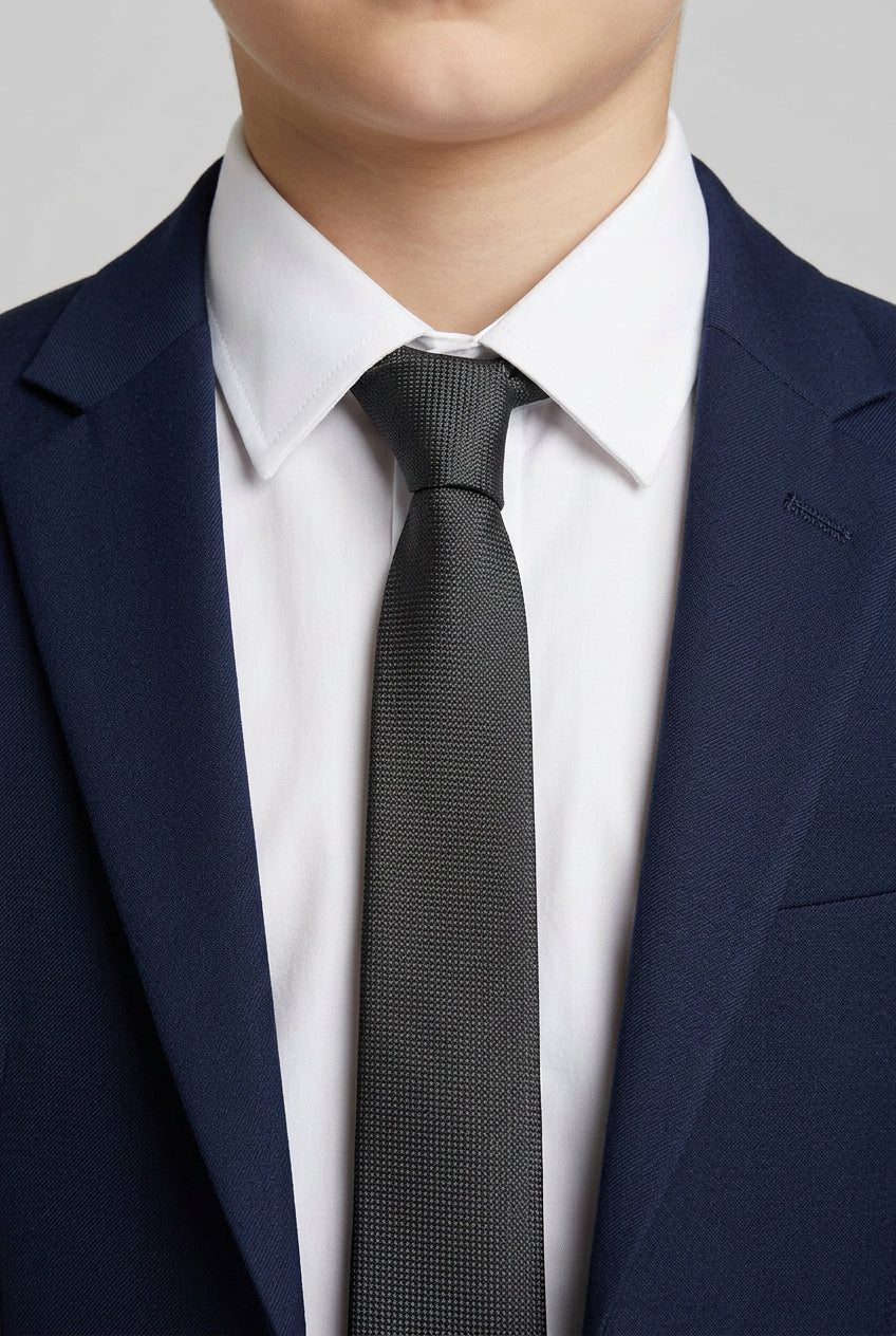 Boys Textured Jacquard Slim Tie - Black