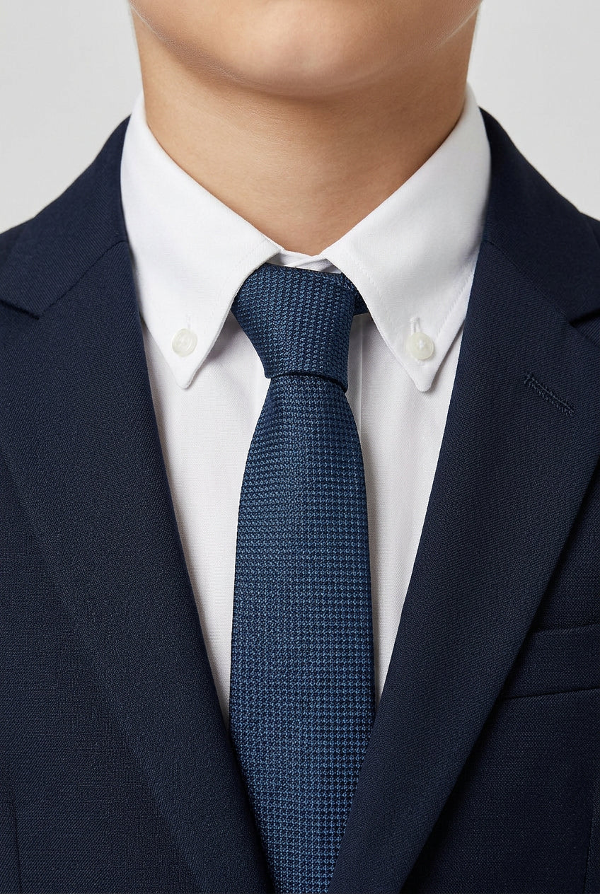 Boys Textured Jacquard Slim Tie - Navy