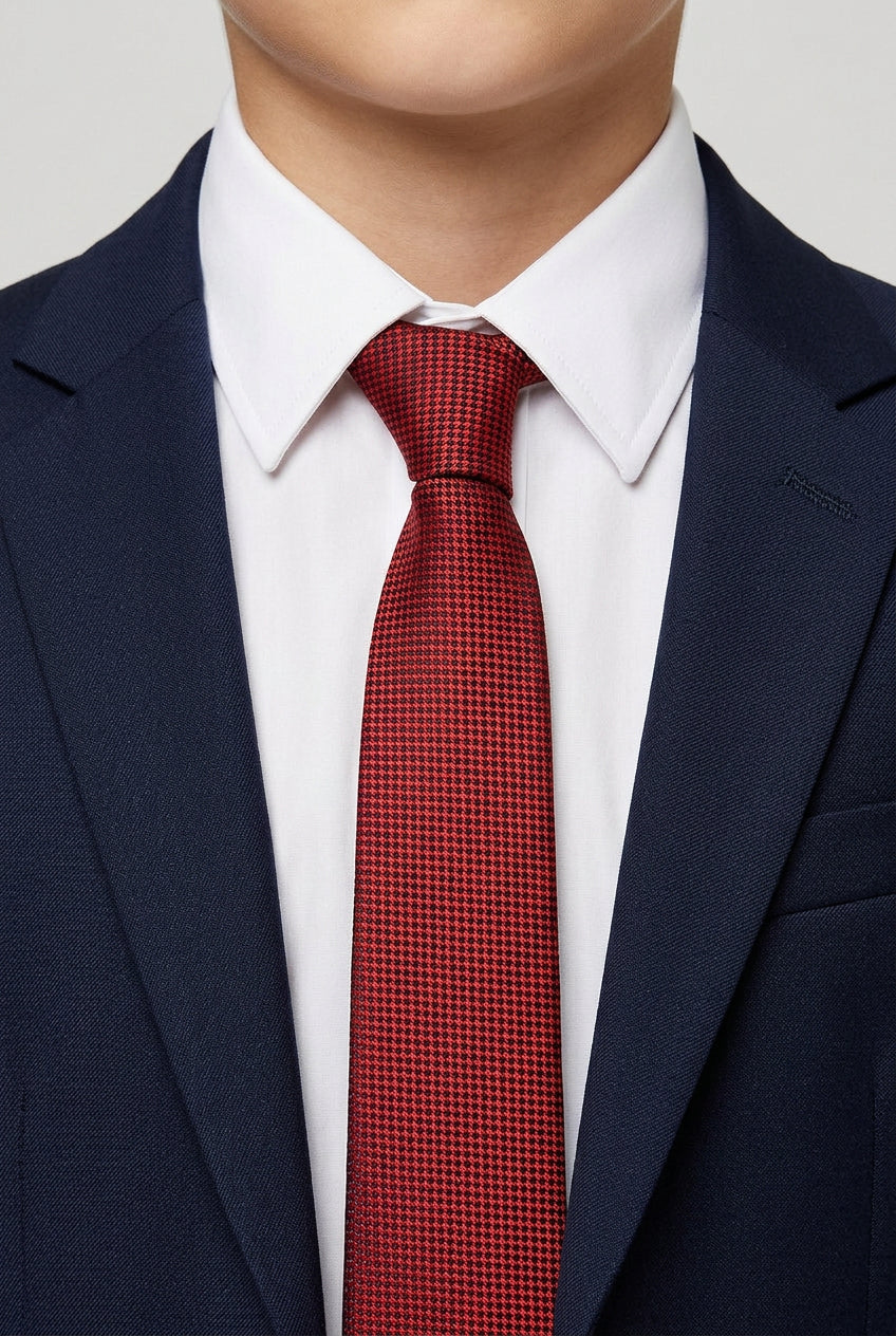 Boys Textured Jacquard Slim Tie - Red