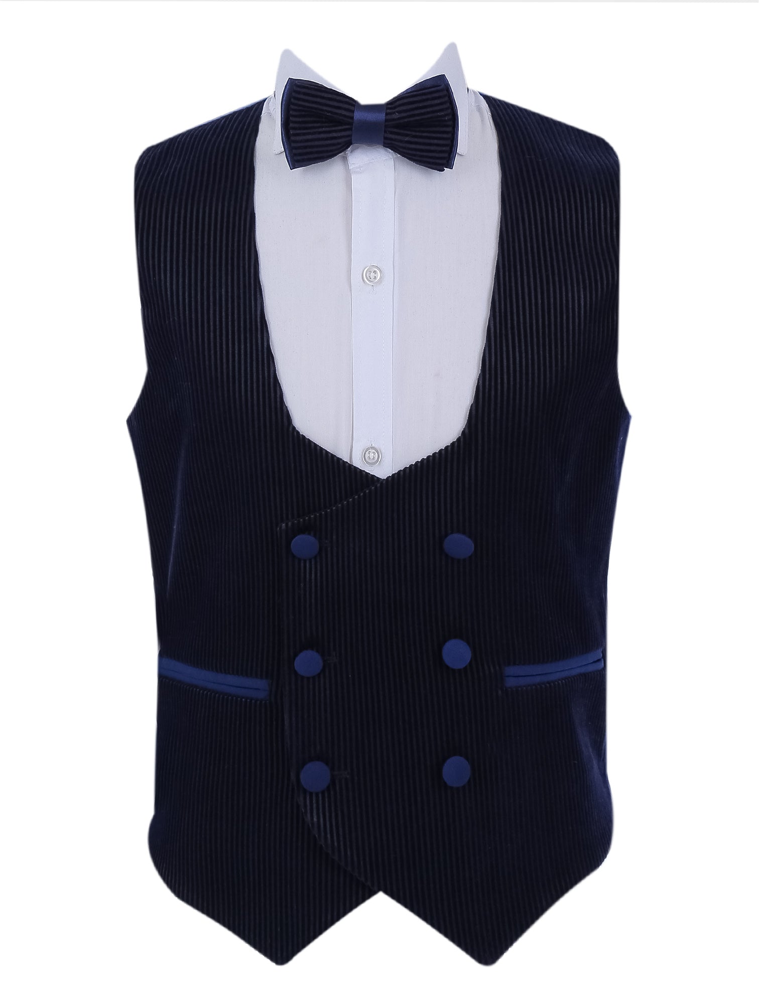 Boys Tuxedo Suit - Corduroy Velvet Waistcoat & shawl lapel - Royal Blue Wistcoat Picture
