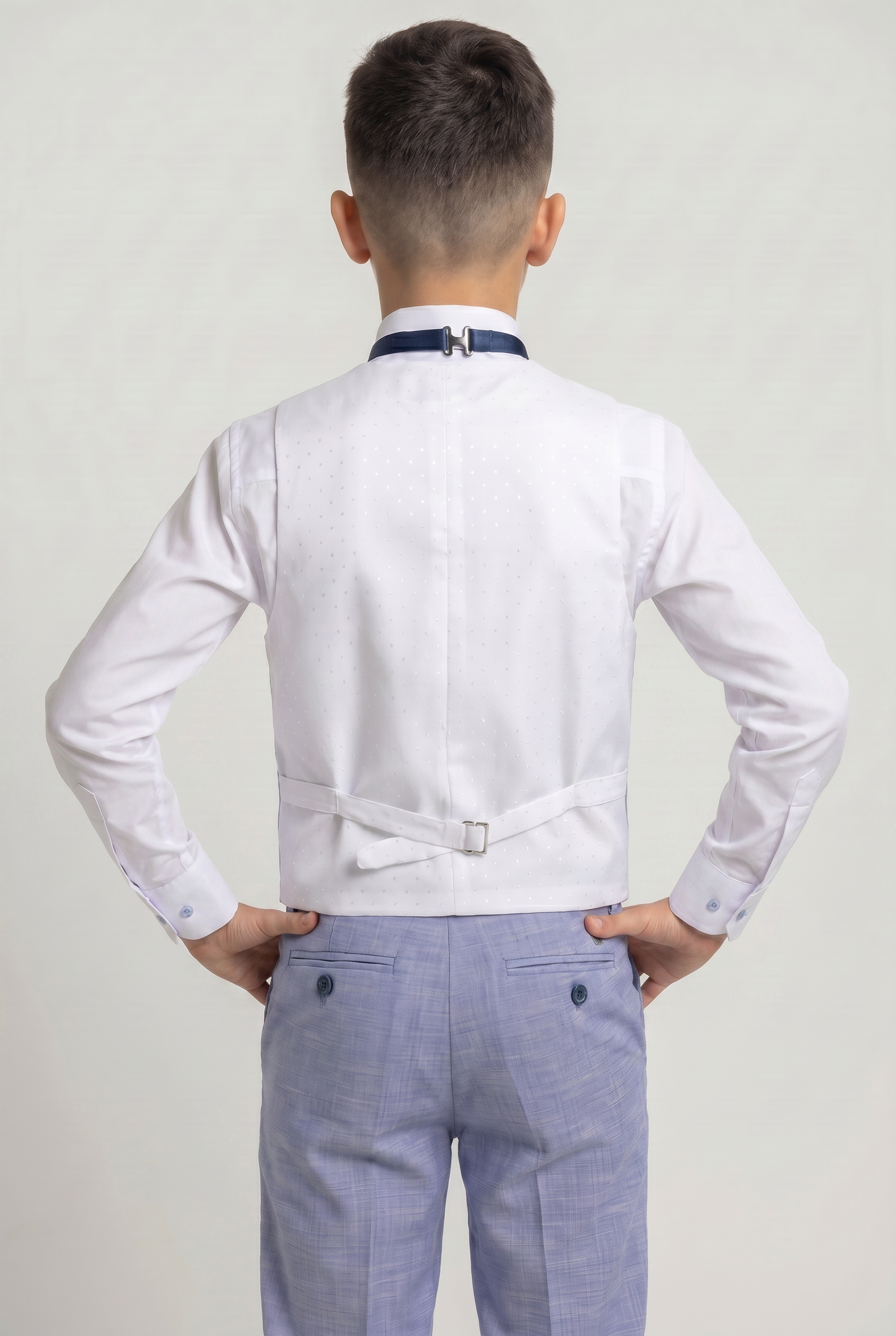 Boys Twill Blue Self-Pattern Suit - Blue