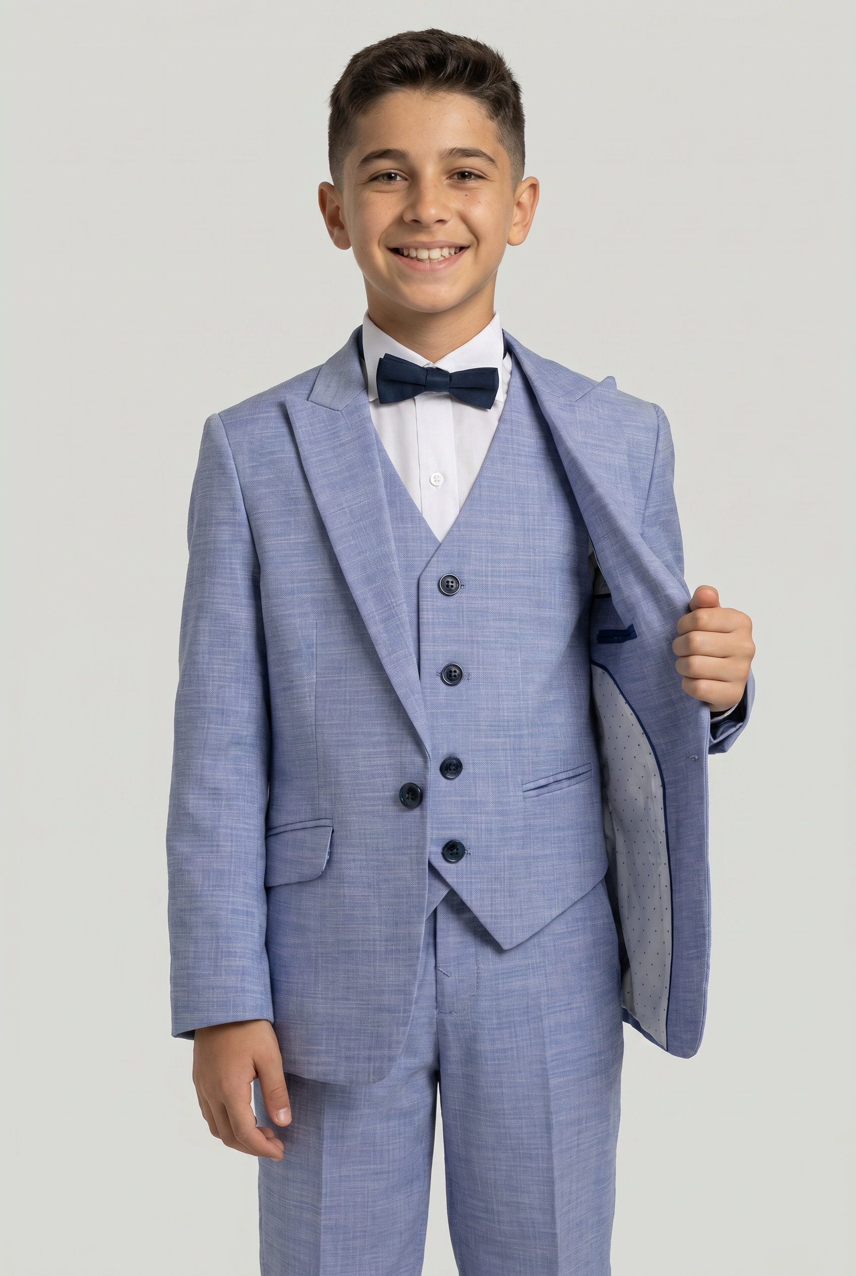 Boys Twill Blue Self-Pattern Suit - Blue