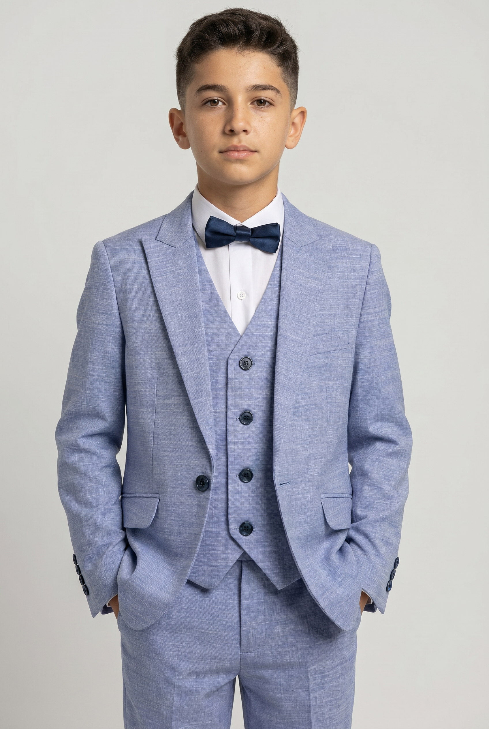 Boys Twill Blue Self-Pattern Suit - Blue