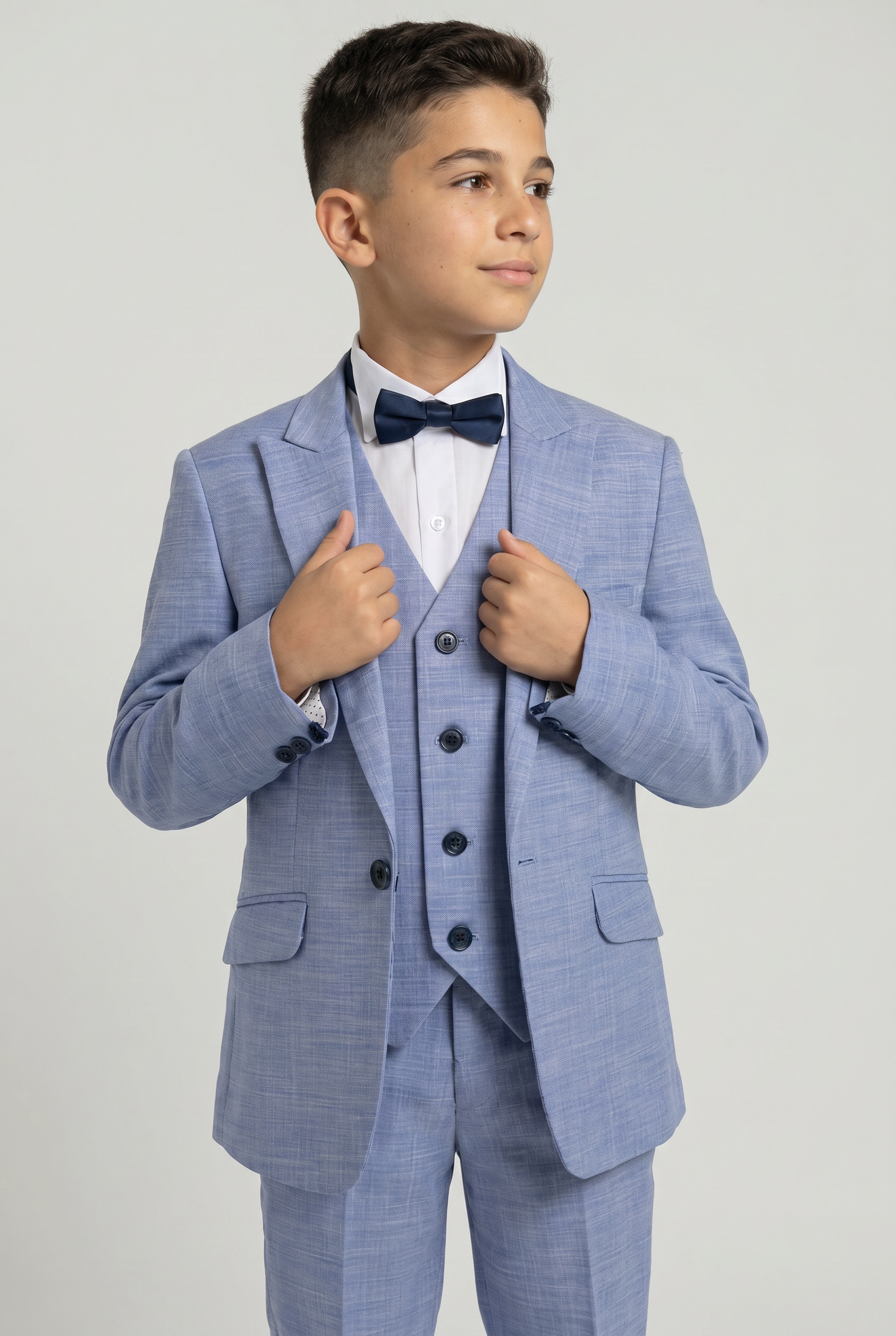 Boys Twill Blue Self-Pattern Suit - Blue