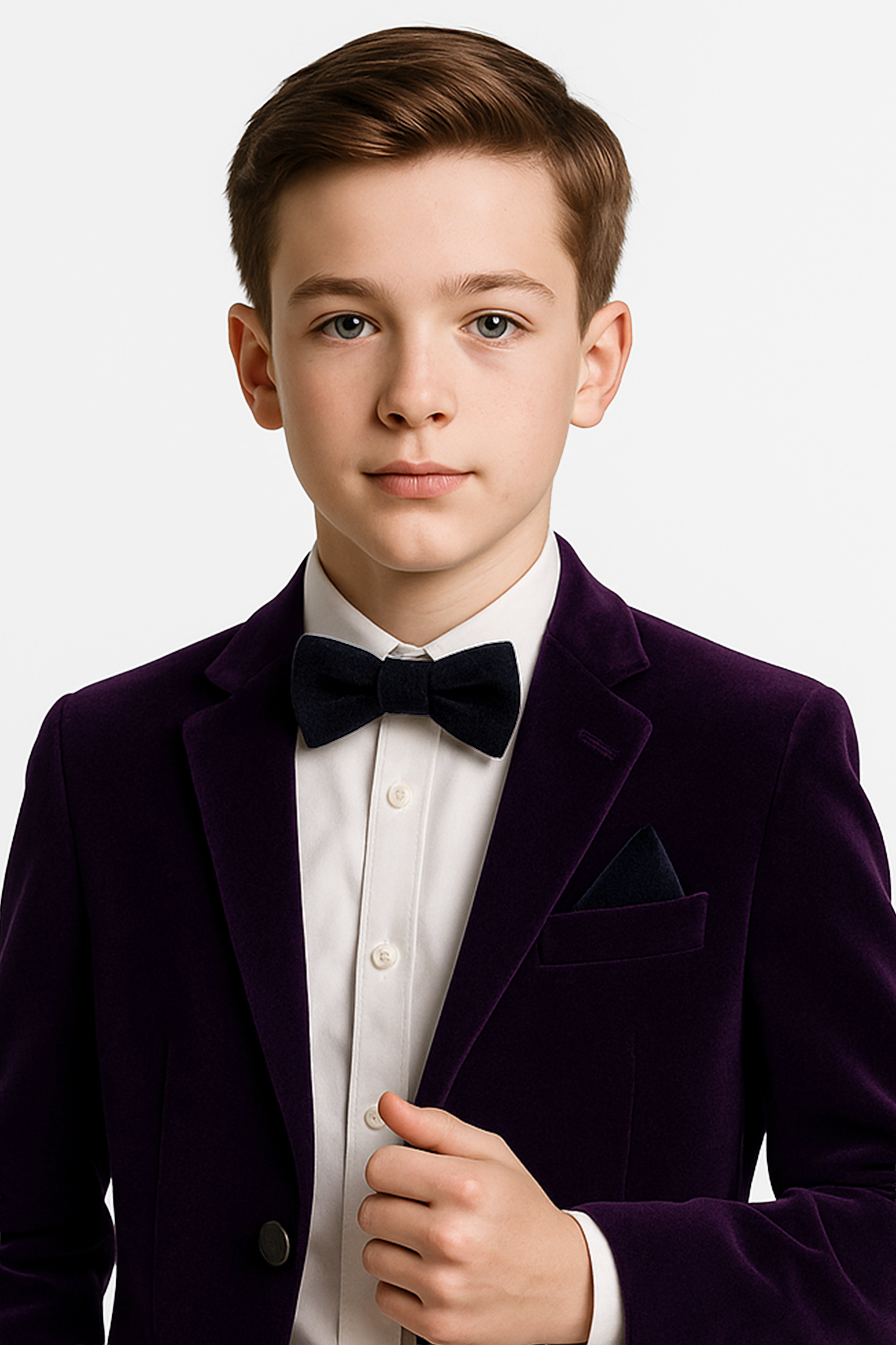 Boys Velvet Dickie Bow Tie & Handkerchief Set - Savoy - Black Modle Picture