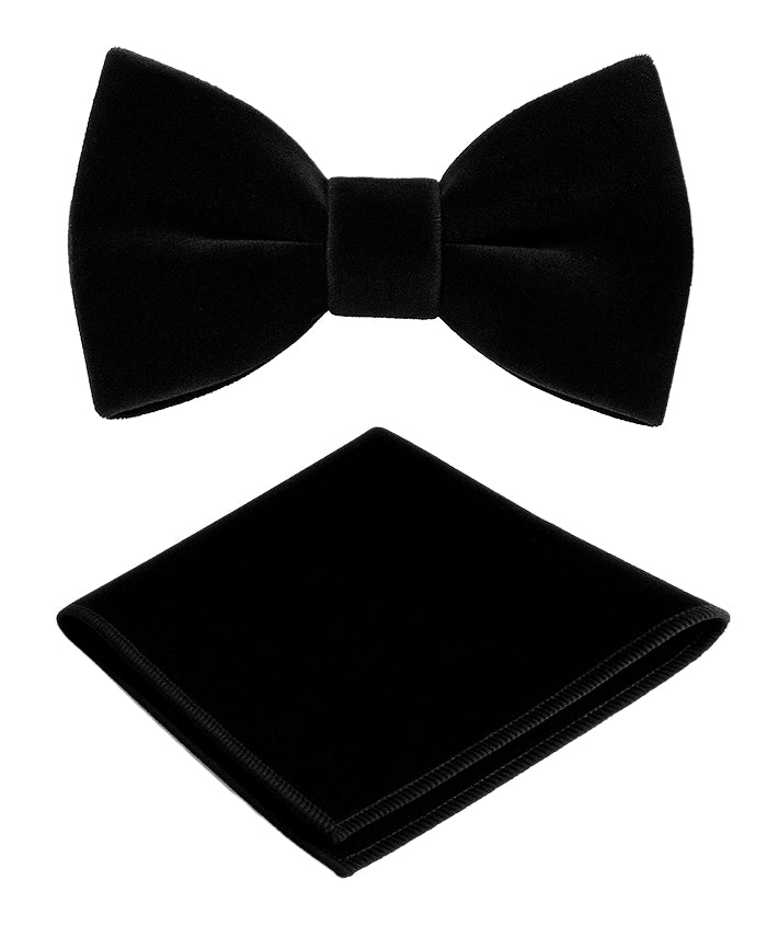 Boys Velvet Dickie Bow Tie & Handkerchief Set - Savoy - Black Set Picture