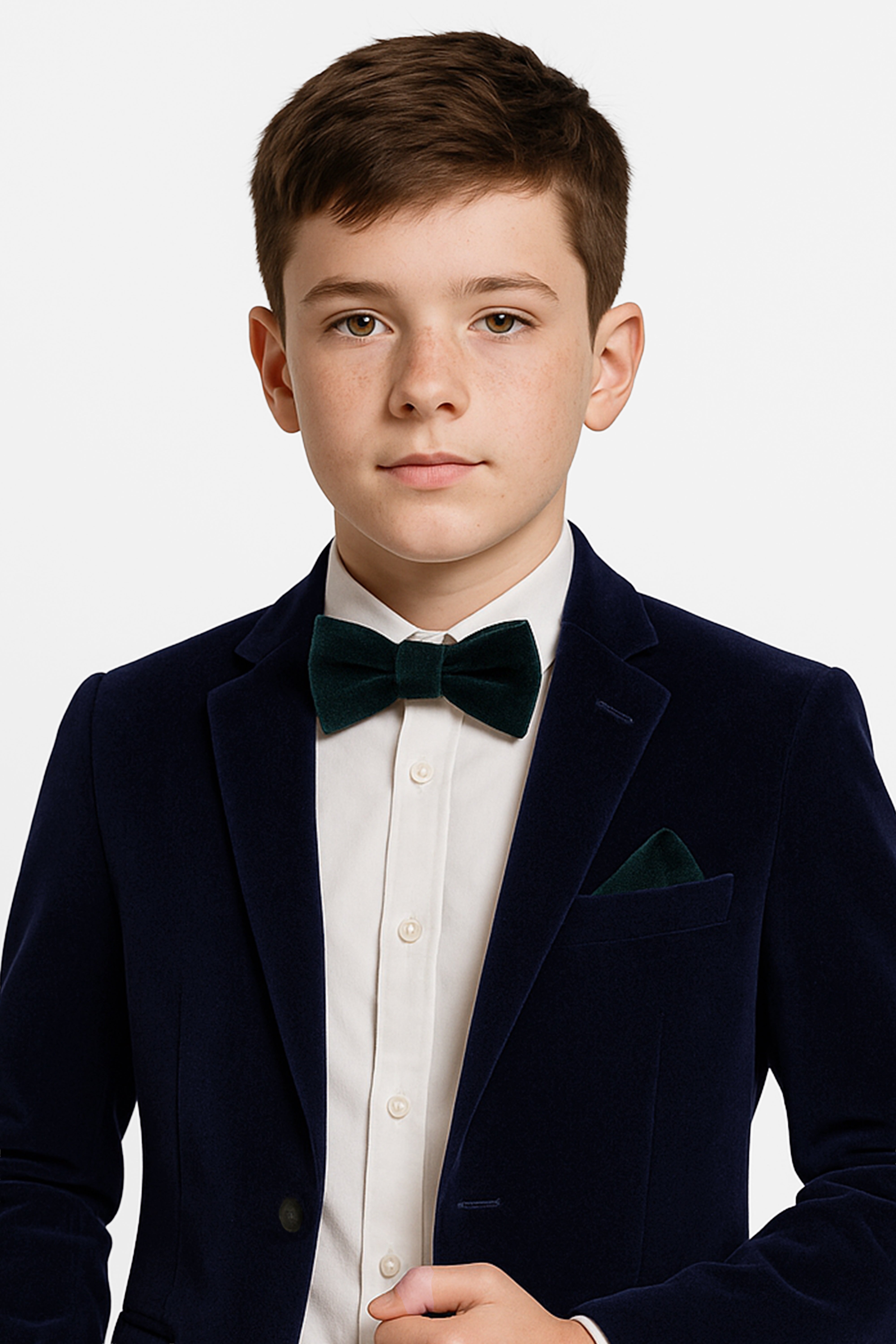 Boys Velvet Dickie Bow Tie & Handkerchief Set - Savoy - Green 