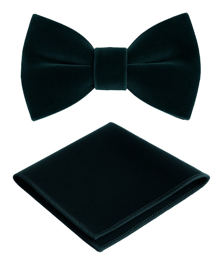 Boys Velvet Dickie Bow Tie & Handkerchief Set - Savoy - Green Set Picture
