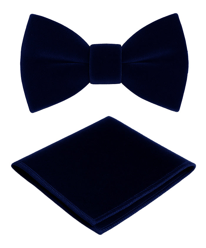 Boys Velvet Dickie Bow Tie & Handkerchief Set - Savoy - Navy Blue Set Picture
