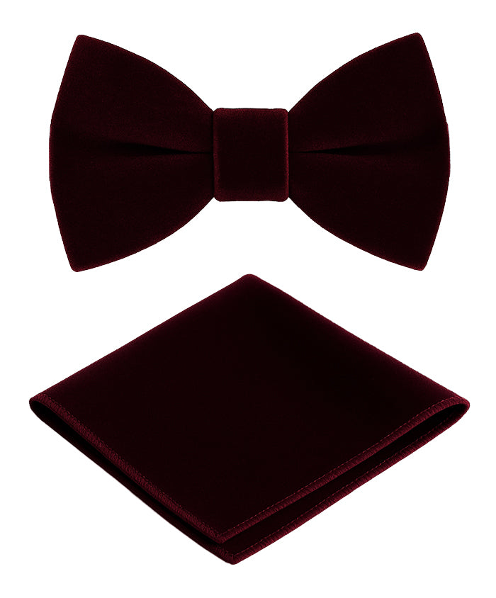 Boys Velvet Dickie Bow Tie & Handkerchief Set - Savoy - Wine Set picture