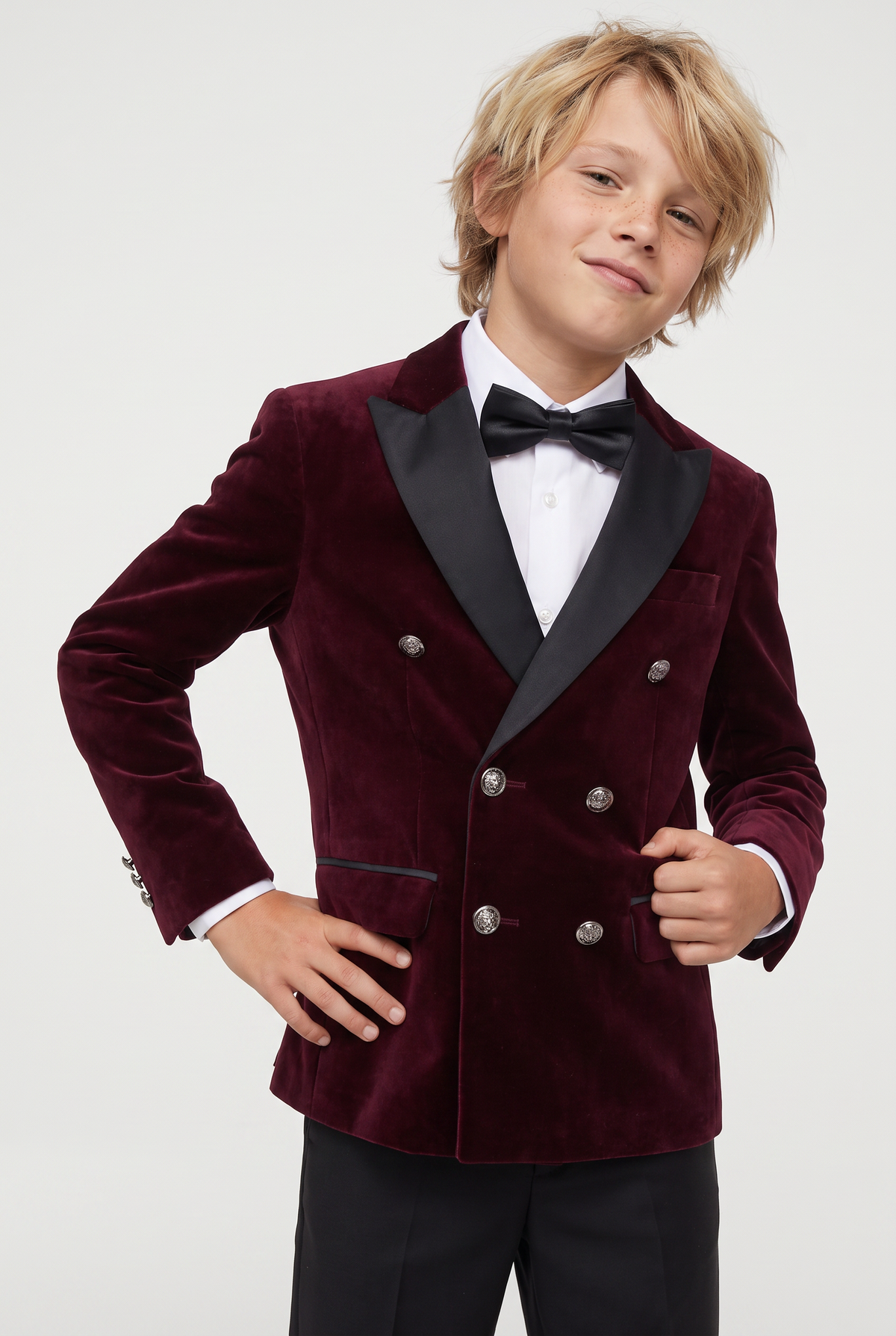 Boys Velvet Double Breasted Dinner Jacket - Burgundy   Picture