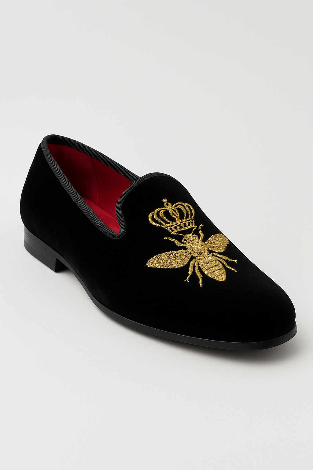 Boys Velvet Gold Bee Loafer Shoes - Black Side Picture