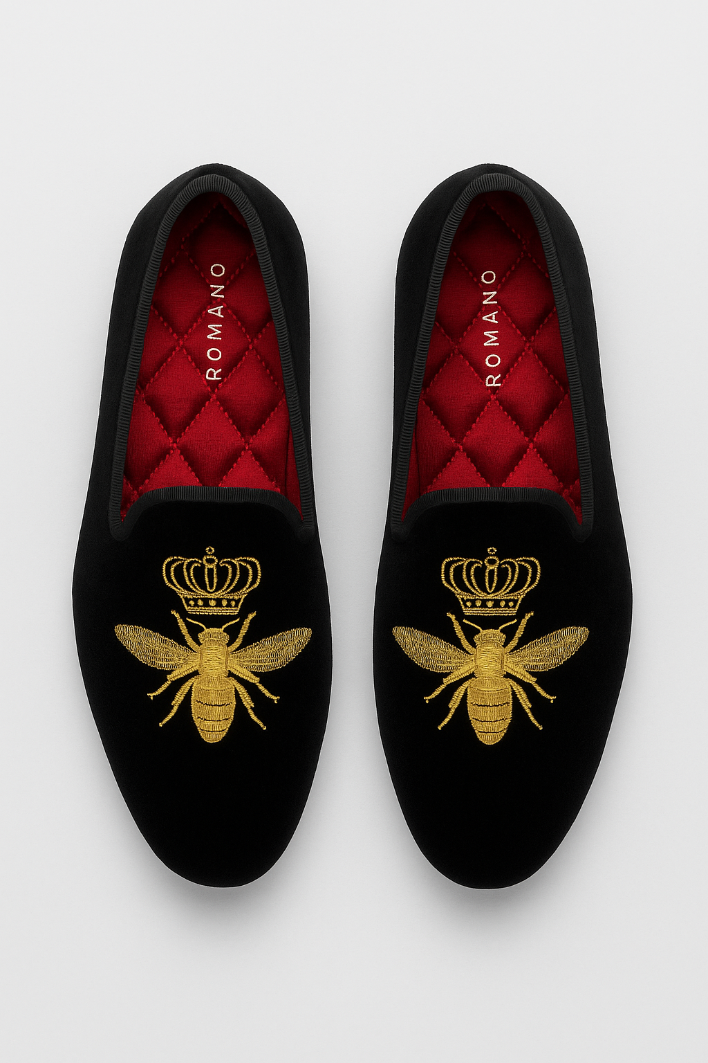 Boys Velvet Gold Bee Loafer Shoes - Black Front Picture