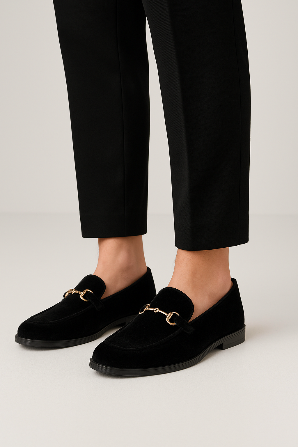 Boys Velvet Horsebit Loafer Shoes - Black Model Picture