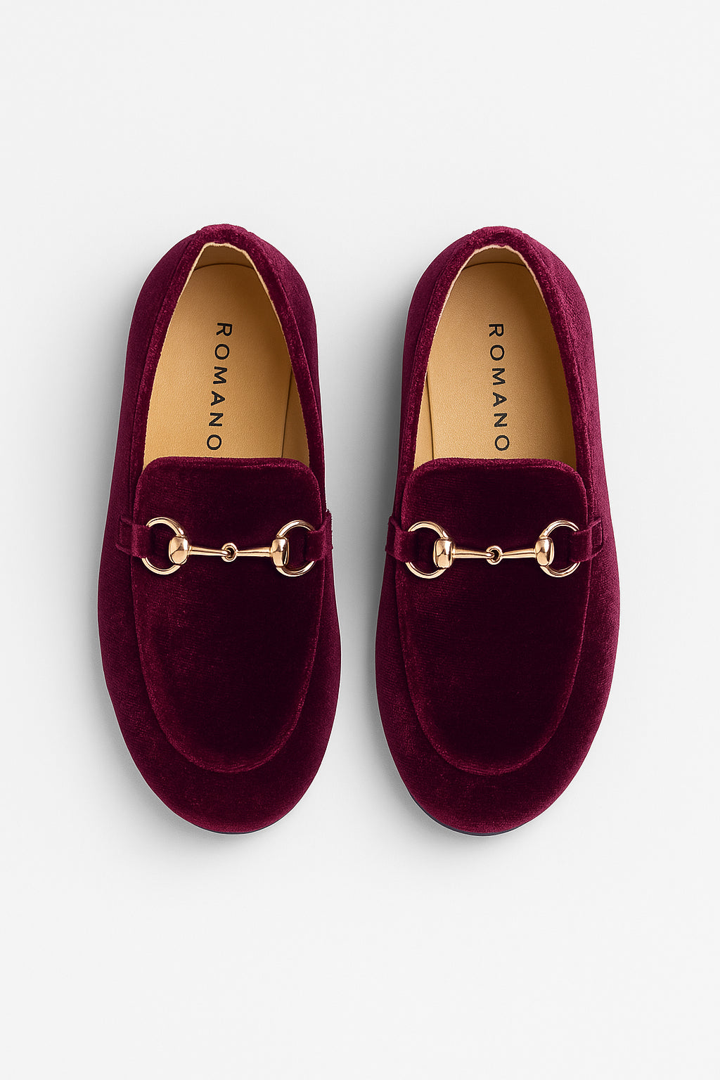 Boys Velvet Horsebit Loafer Shoes  - Burgundy Front Picture