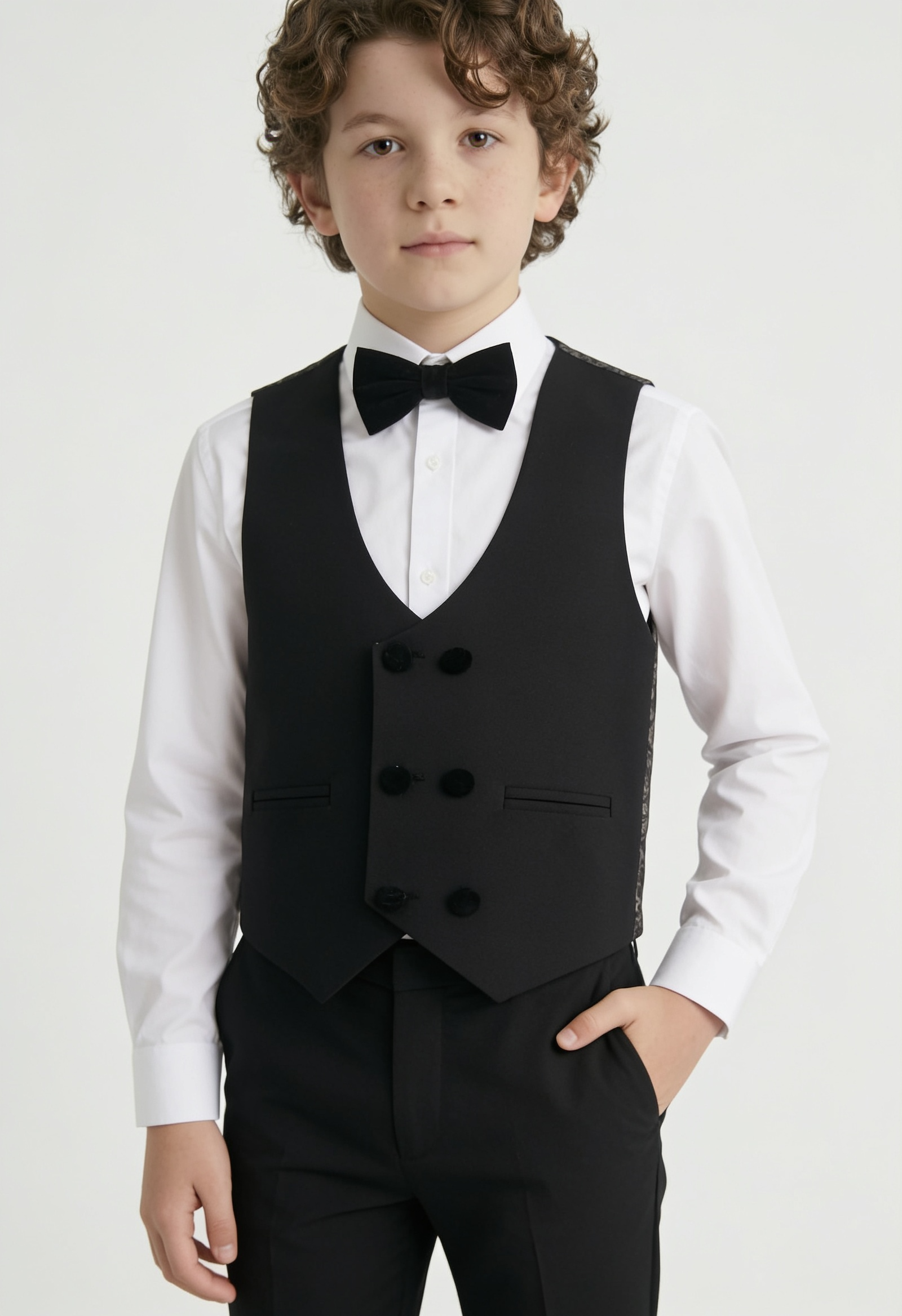 Boys Velvet Shawl Collar Tuxedo Suit - 4-Piece & 5-Piece  in Black