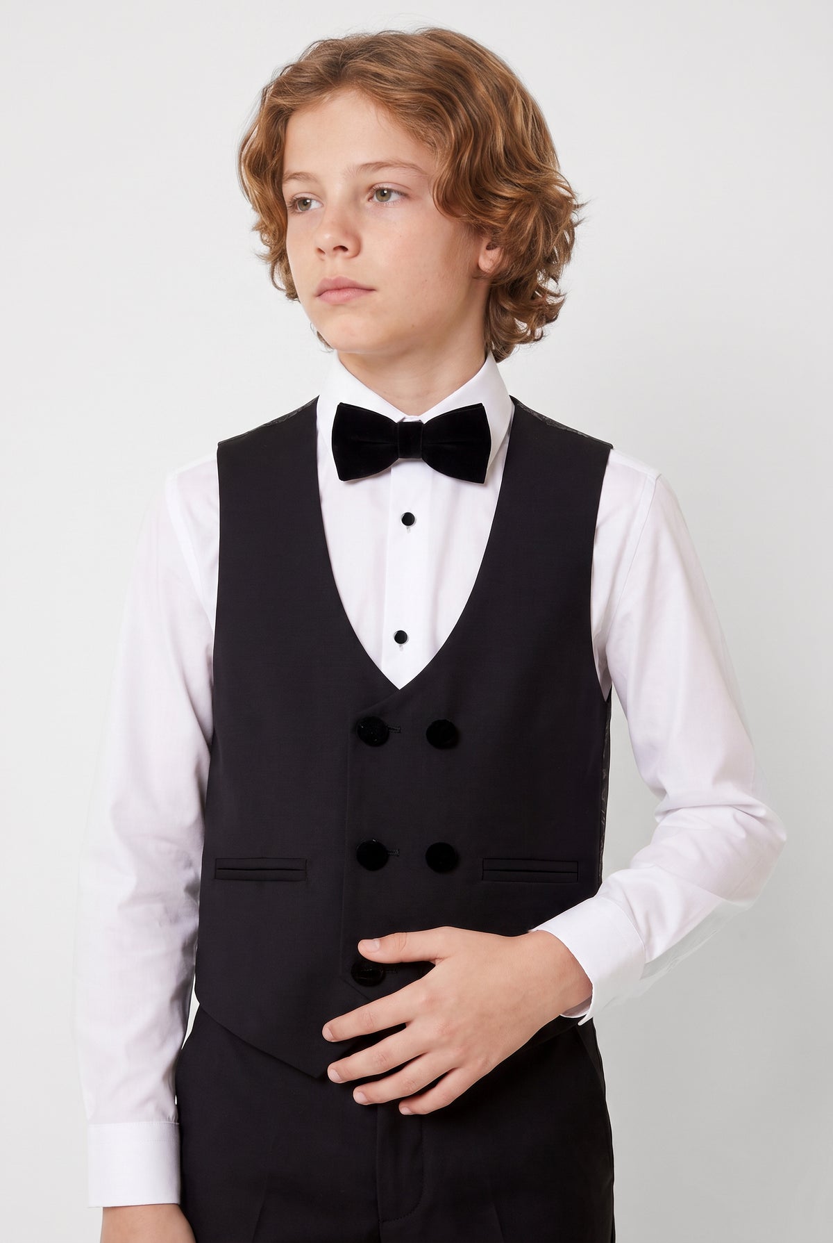 Boys Velvet Shawl Collar Tuxedo Suit - 4-Piece & 5-Piece  in Black