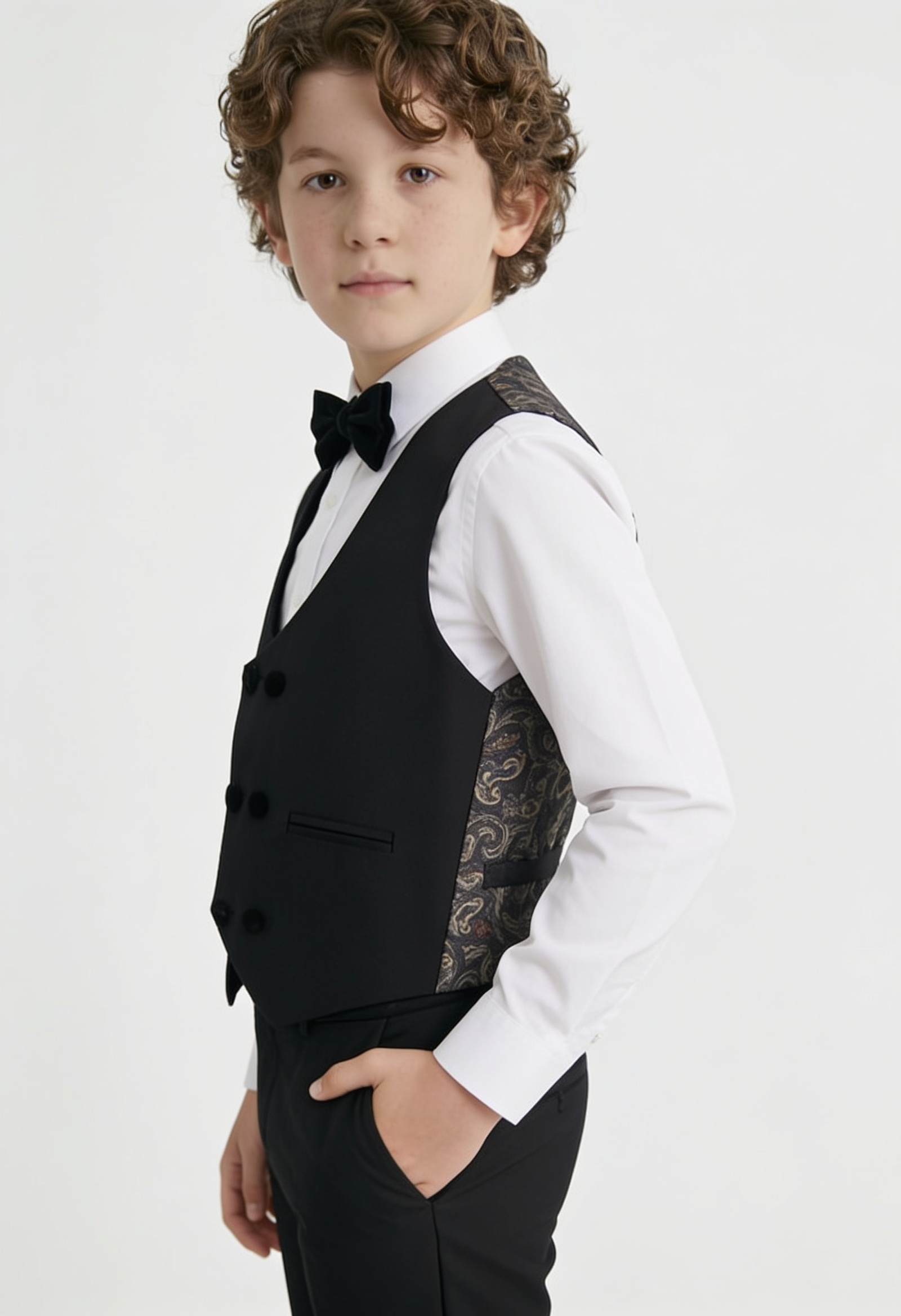 Boys Velvet Shawl Collar Tuxedo Suit - 4-Piece & 5-Piece  in Black