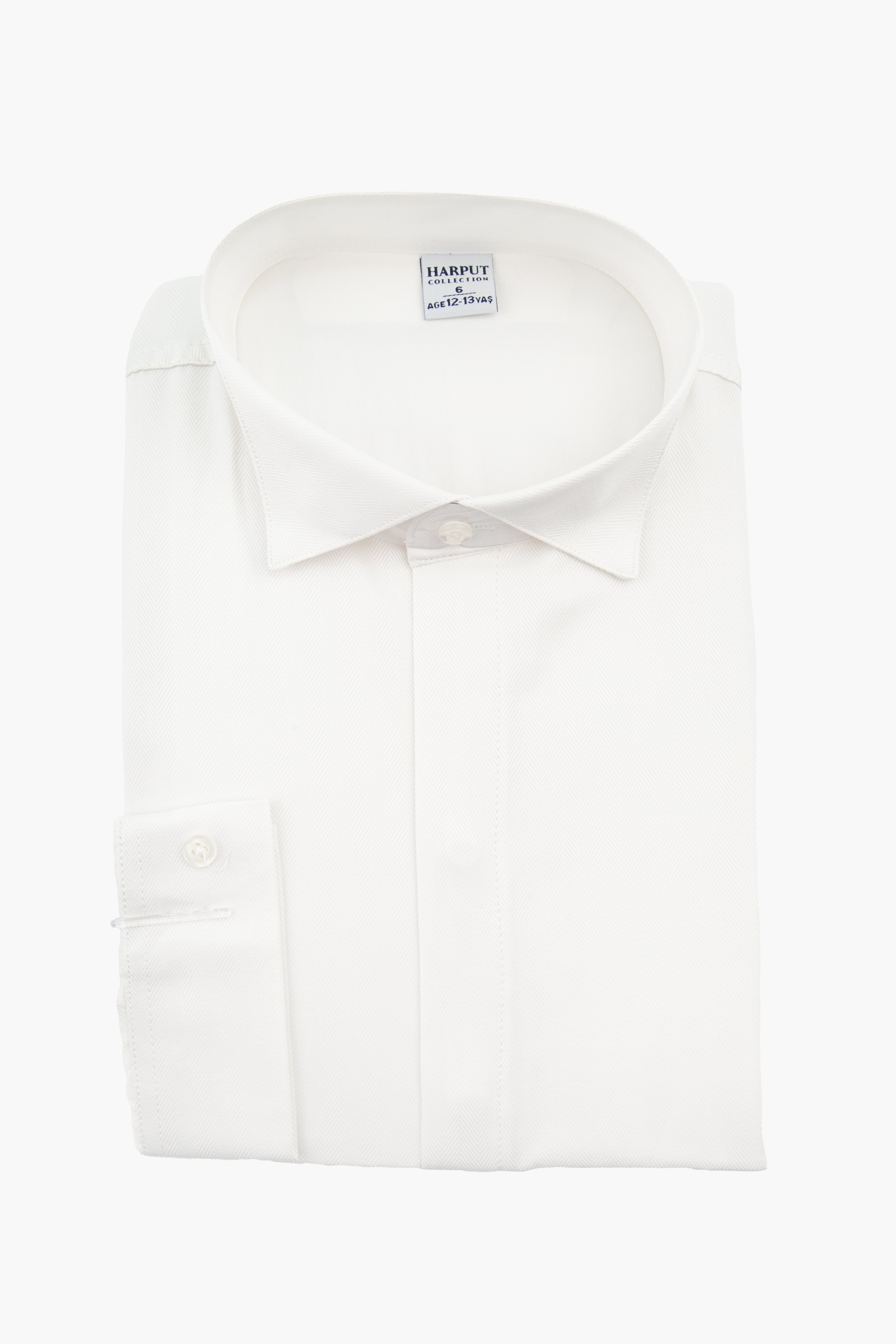 Boys Wing Collar Herringbone Dress Shirt - HARPUT - Ivory Front Picture